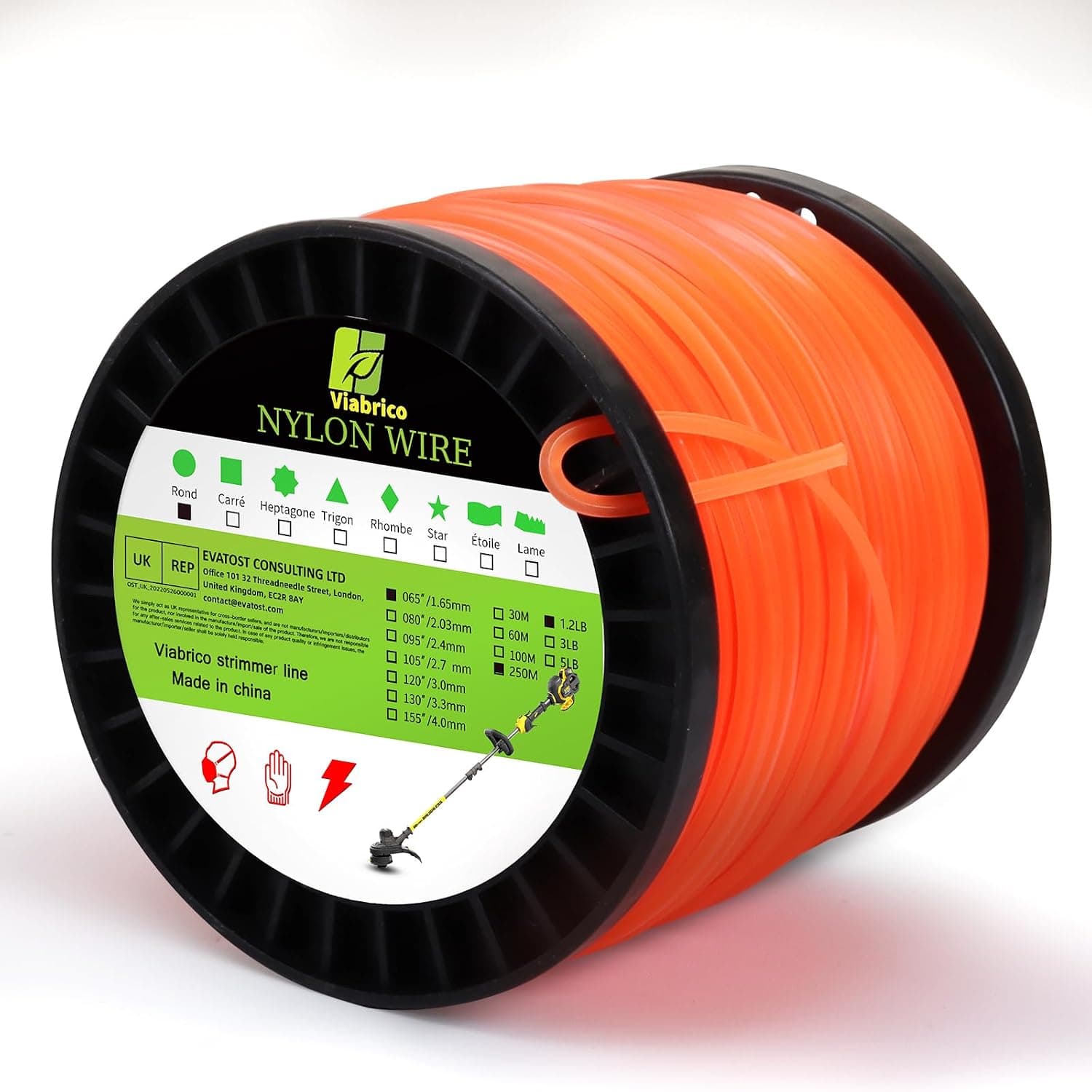 Cuerda para desmalezar de 0,065 pulgadas, línea redonda de color naranja resistente para desbrozadora, cuerda para malezas de grado comercial universal, línea de desmalezadora de nailon premium de 0,065 pulgadas x 1,2 libras, 820 pies