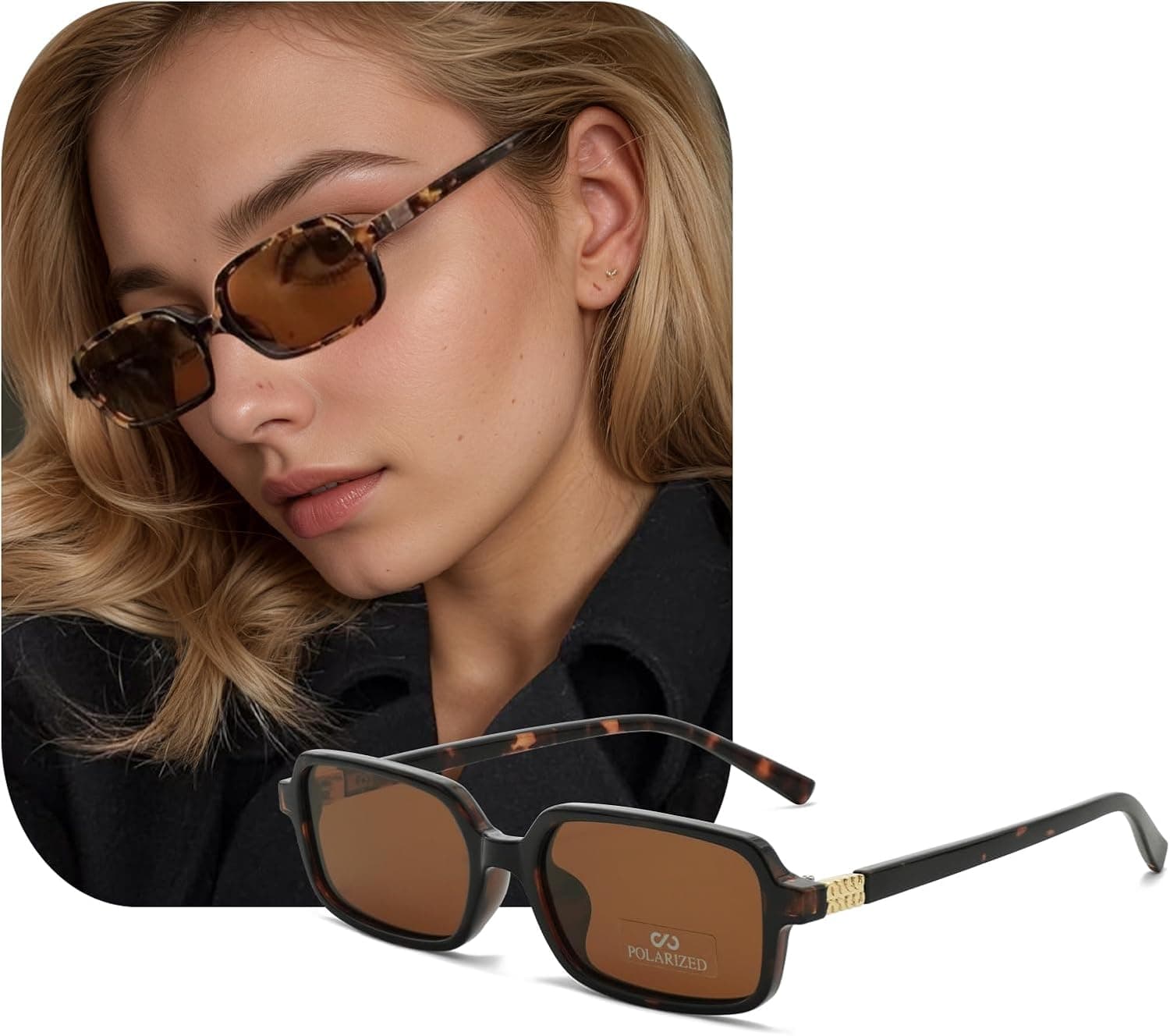 JiSoo Retro Rectangle Sunglasses for Women - Small Sunglasses Womens Polarized 90s Vintage Sun Shades Women