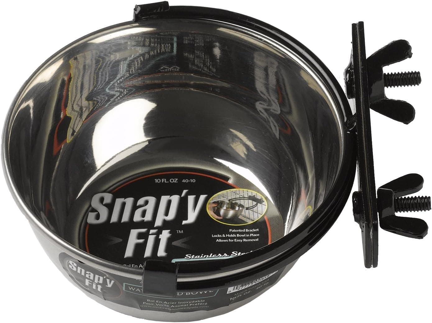 MidWest Homes for Pets Snap'y Fit Stainless Steel Food or Water Bowl, Holds 10 Ounces, Mounts to Wire Crates, No-Tip Design, Rust-Resistant, for Small Dogs and Cats