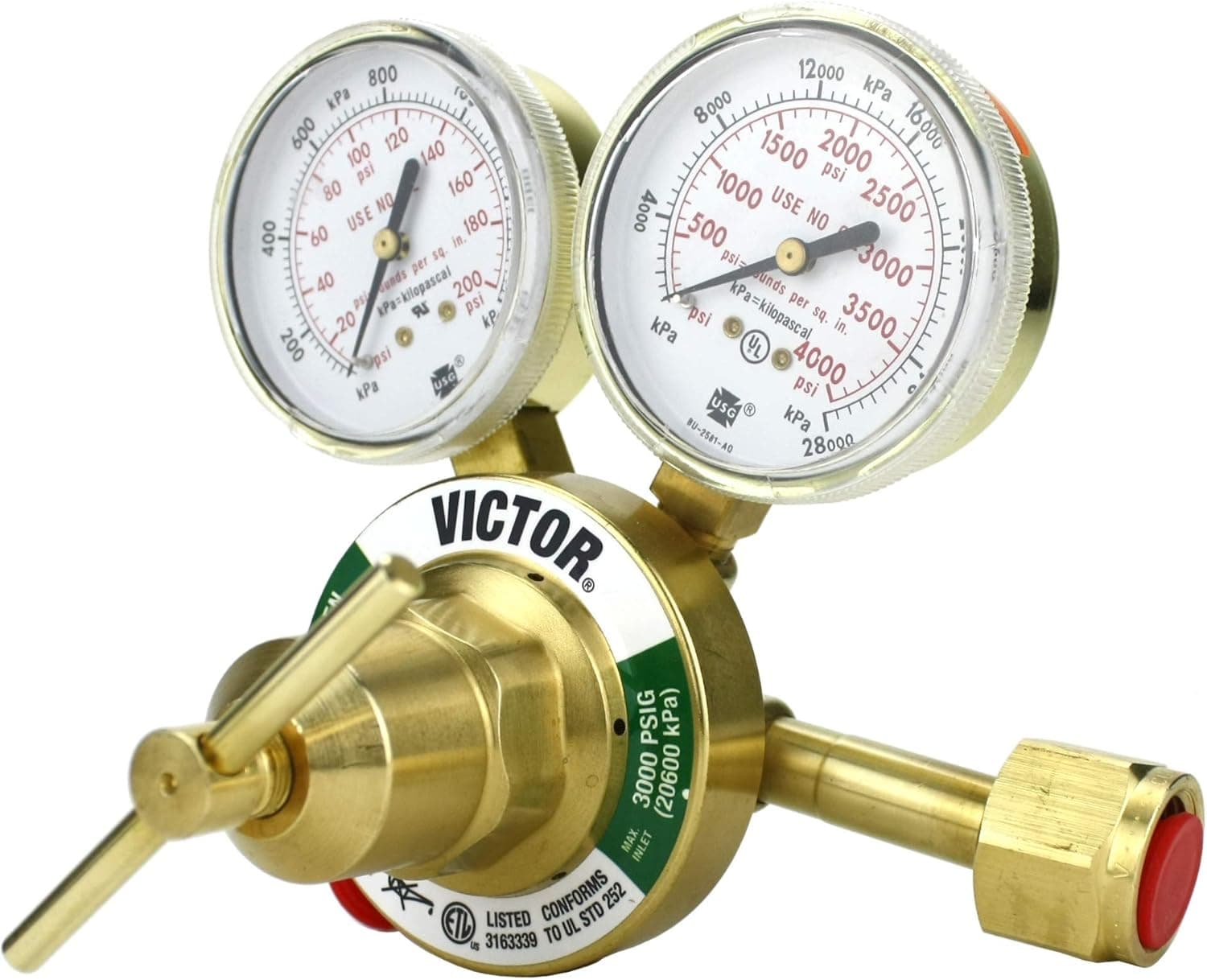 Regulador de oxígeno de servicio pesado VICTOR Modelo: 350-125-540 - Tasa de entrega: 5-125 psi - CGA-540 - Latón completo - Victor genuino