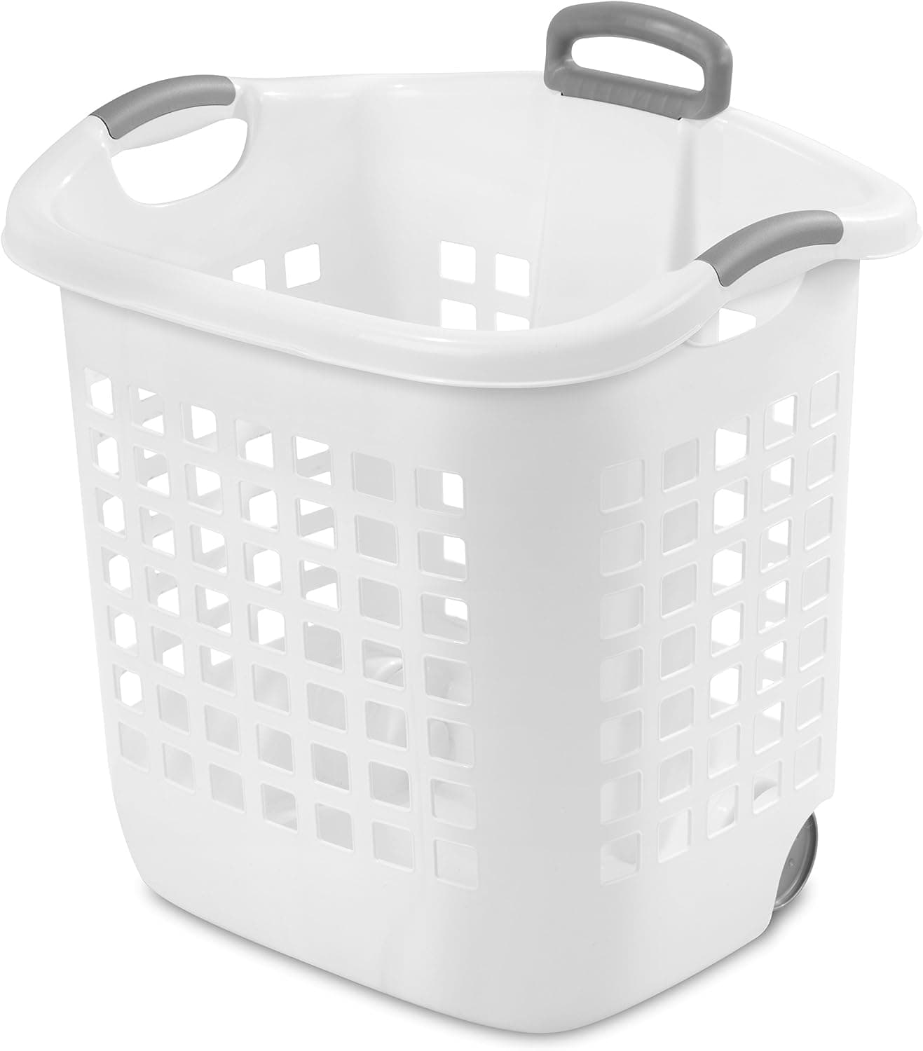 Sterilite Cesta para la colada con ruedas ultra de 1,75 bushel, asa y ruedas para enrollar fácilmente la ropa hacia y desde la lavandería, plástico, blanco, paquete de 4