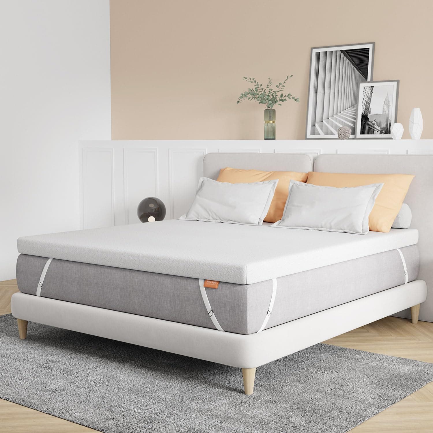 Sweetnight - Cubrecolchón de espuma viscoelástica de 4 pulgadas para mayor apoyo y alivio de la presión, firmeza media con diseño antideslizante