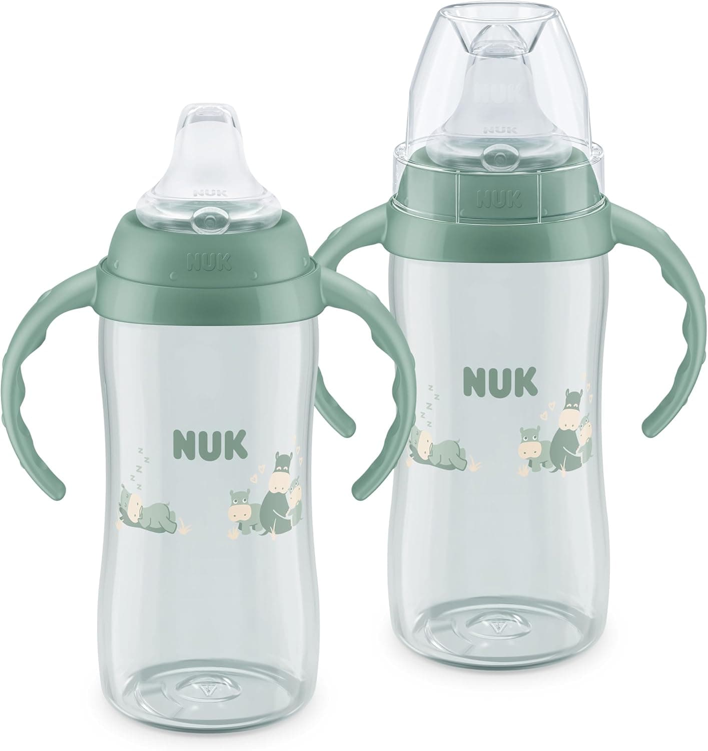 NUK First Choice Large Learner Cup 2.0, 10 oz. Taza para sorber con asas, a prueba de derrames, taza de paja suave a prueba de fugas, paquete de 2