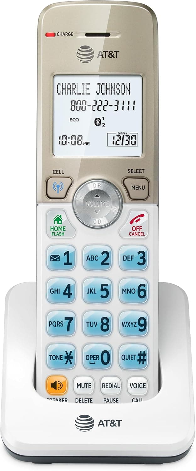 AT&T DL70019 Auricular adicional para teléfono inalámbrico serie DL72x19 - Conexión Bluetooth al celular, bloqueador de llamadas inteligente, pantalla retroiluminada de 1.8", botones grandes, intercomunicador