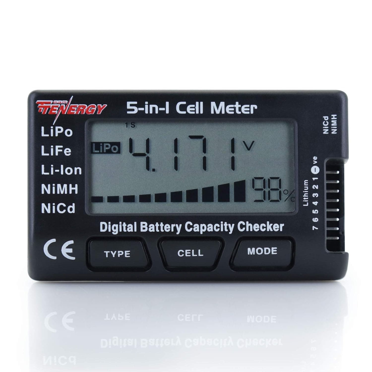 Medidor de batería 5 en 1 Tenergy, medidor de batería inteligente Comprobador/equilibrador digital de batería para baterías LiPo / LiFePO4/Li-ion/NiCd/NiMH