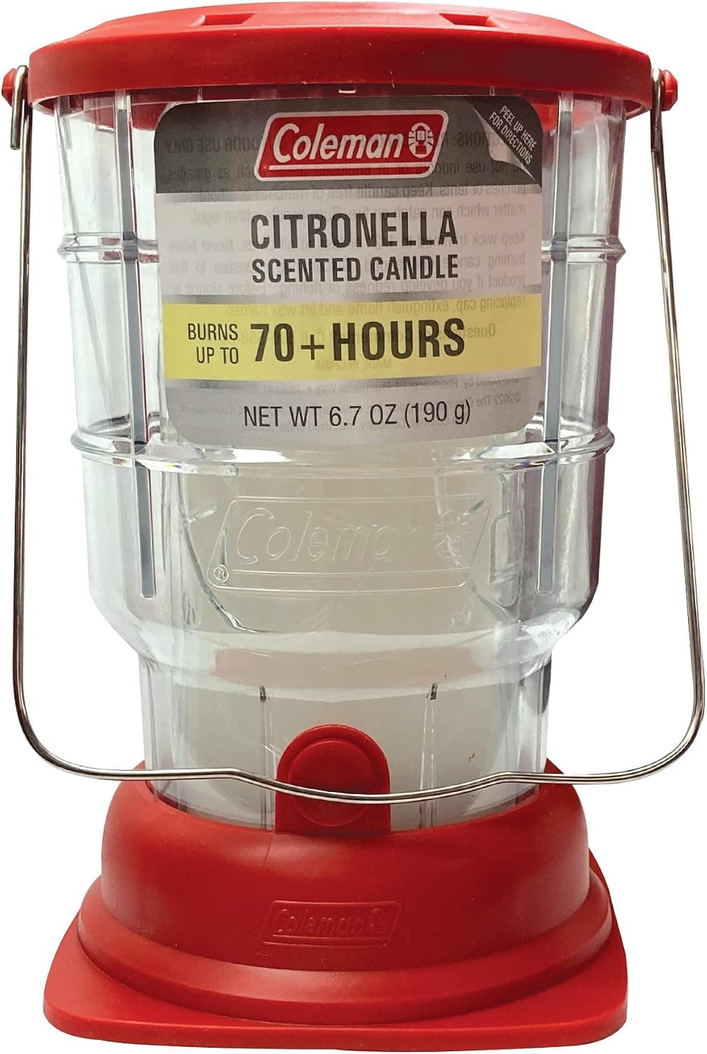 Coleman Linterna para exteriores con vela de citronela de más de 70 horas, diseño clásico con asa fácil de transportar y colgar, tiempo de combustión extendido para camping, picnics y ambiente de patio, 6.7 oz, rojo