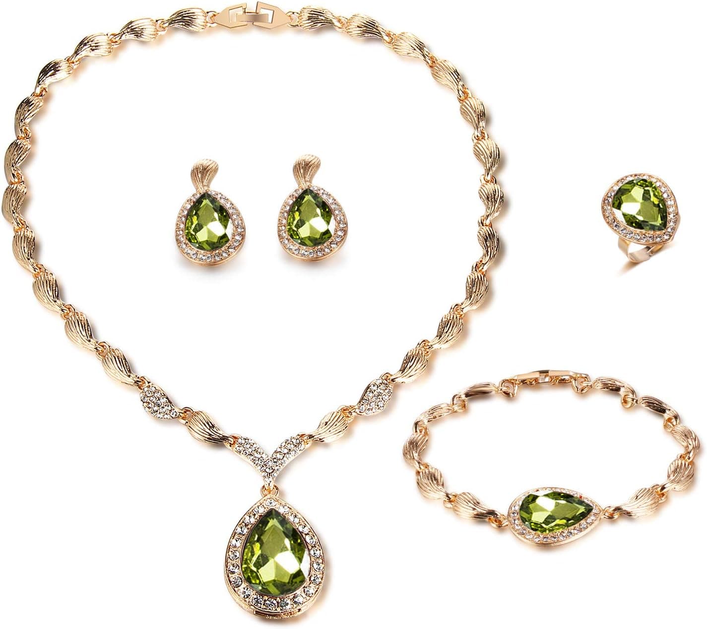 Womens Luxury Africa Dubai 18k Gold Plated Jewelry Sets Wedding Rhinestone Crystal Bib Statement Necklace Earrings Set for Brides Party Prom