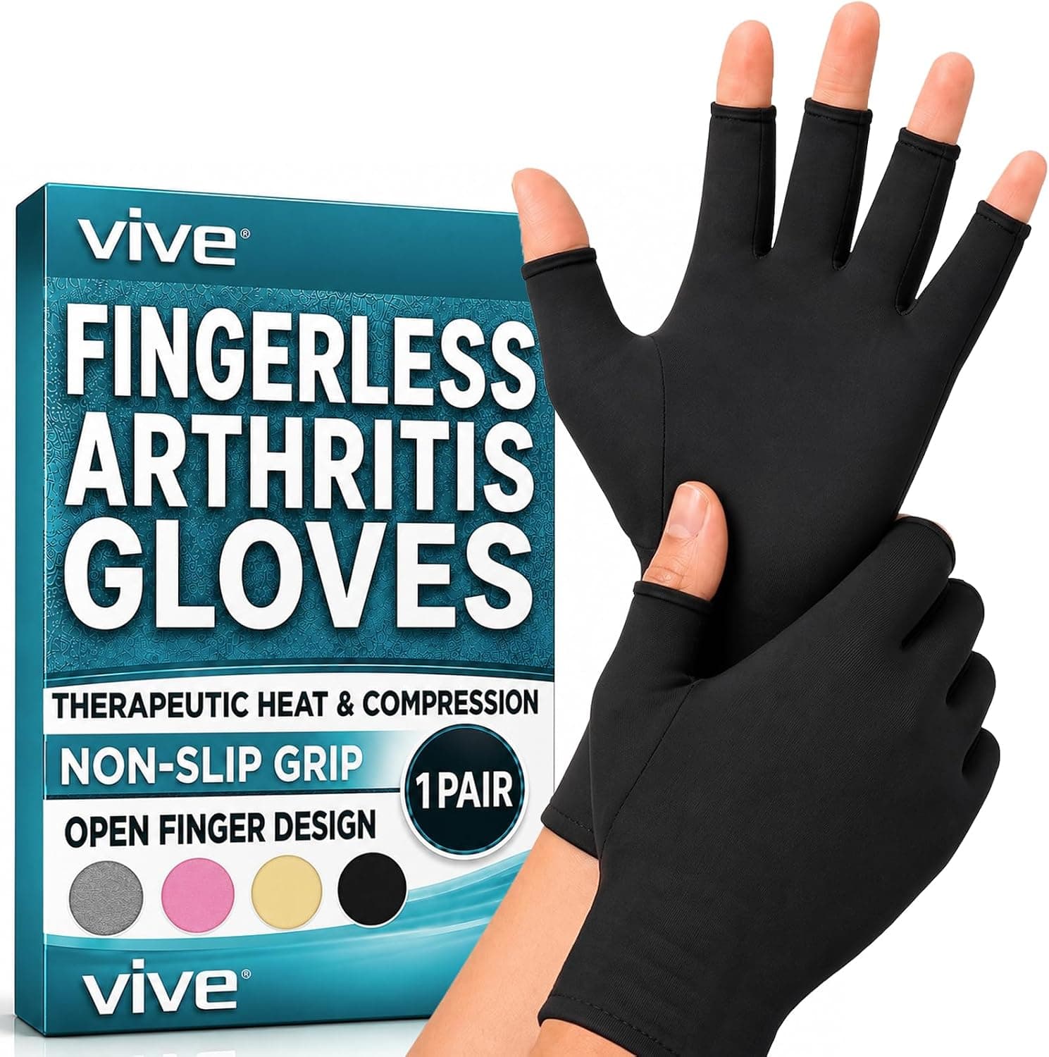 Guantes para artritis Vive - Guante de mano de compresión reumatoide para hombres y mujeres | Osteoartritis - Alivio del dolor de las articulaciones artríticas - Soporte para la muñeca del túnel carpiano - Dedo abierto, pulgar sin dedos para escribir en computadora
