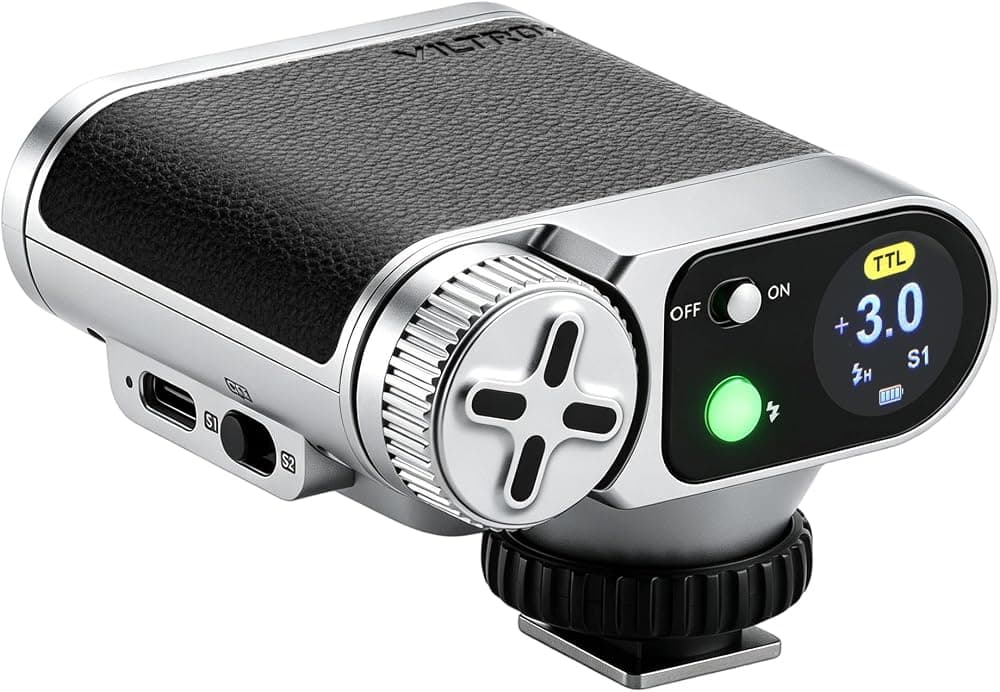 VILTROX TTL Flash de cámara retro para Fujifilm, GN12 1/8000s HSS Mini Flash | Tiempo de reciclaje de 1 s, flash compacto en cámara de 24 W con pantalla táctil, disparador óptico S1/S2, flash de fotografía portátil