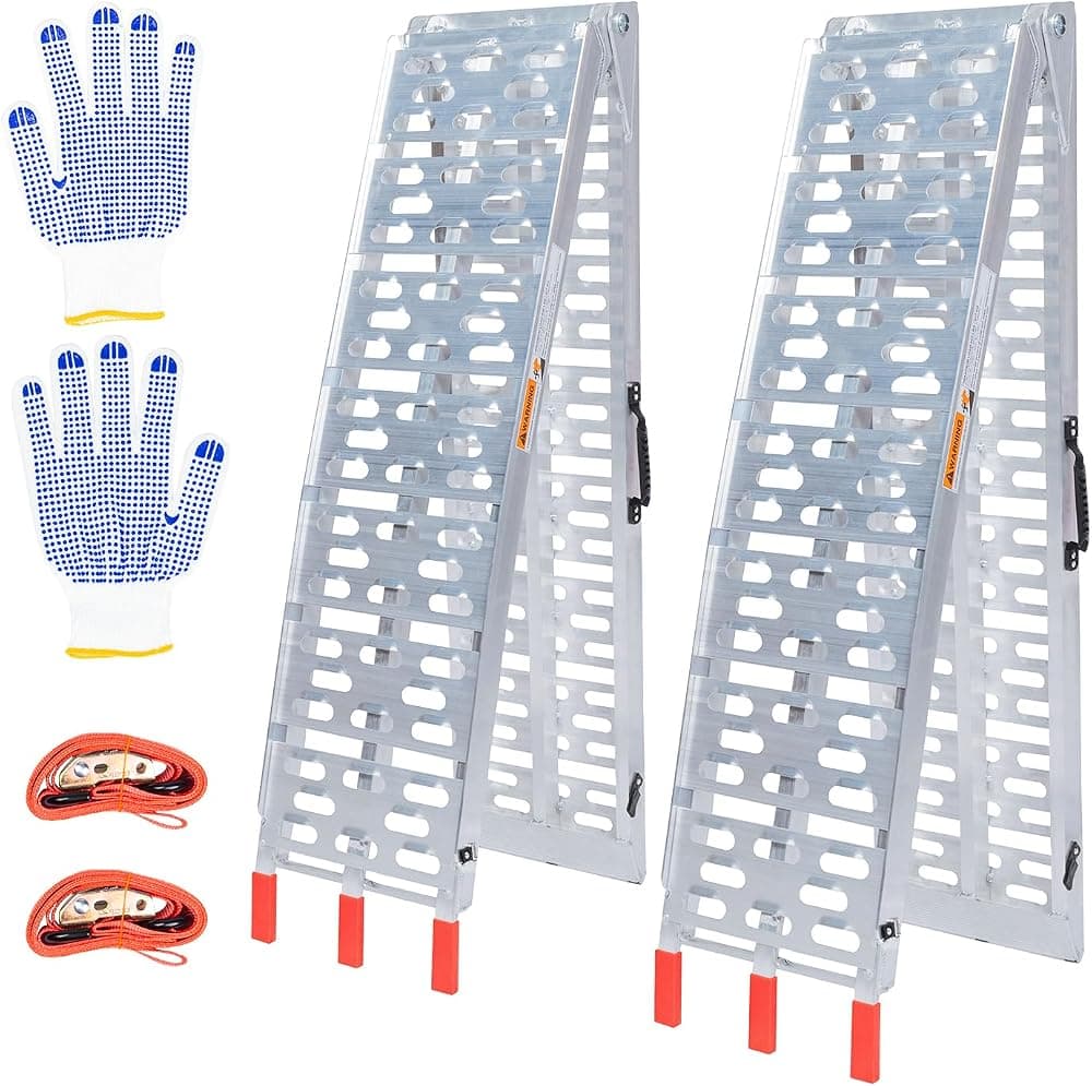 Rampas para camiones con capacidad de 1840 lb, rampas de carga plegables de aluminio para automóviles, camiones y remolques, con correas de carga para ATV/UTV, carritos de golf, cortadoras de césped, karts, carretillas, motocicletas