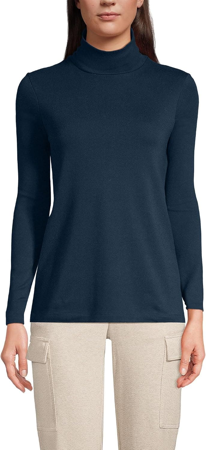 Lands' End Women's Supima Cotton Turtleneck | 100% Supima Cotton, Interlock Knit, Fitted, Side Vents, Tagless, Layering, Petite and Plus Sizes