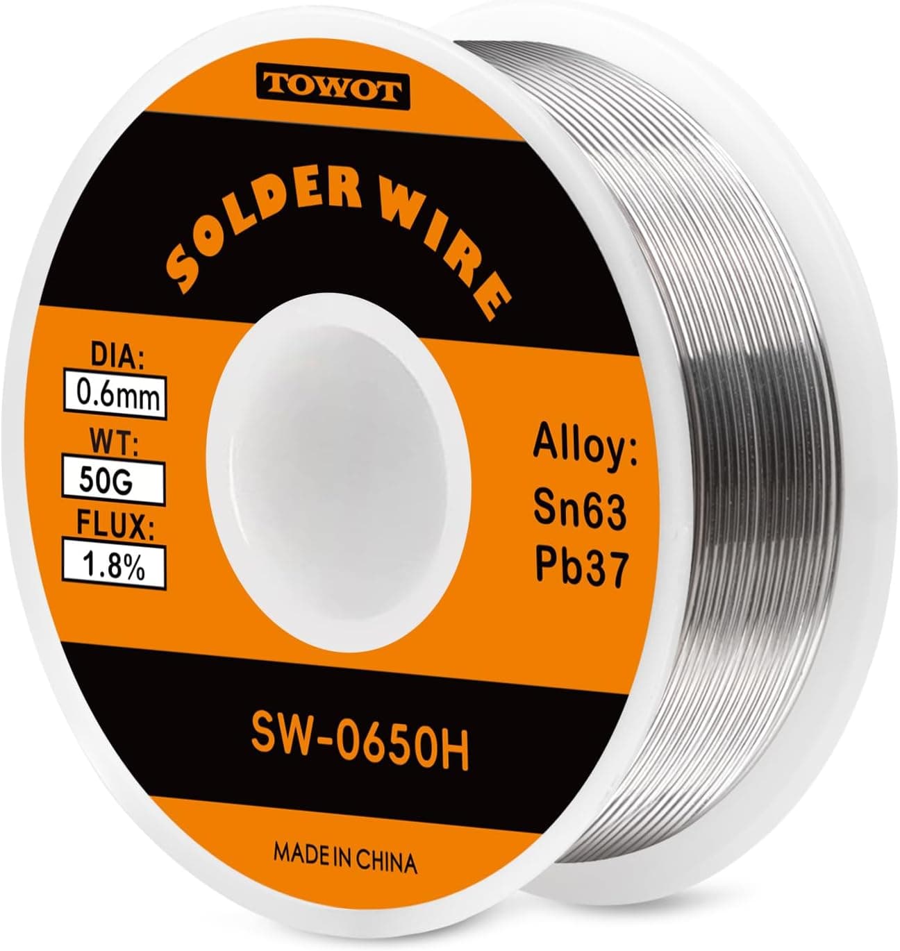 TOWOT 63-37 Alambre de soldadura con núcleo de resina, plomo y estaño de alta pureza para soldadura eléctrica, contenido de fundente de soldadura del 1,8 % (0,6 mm, 50 g)