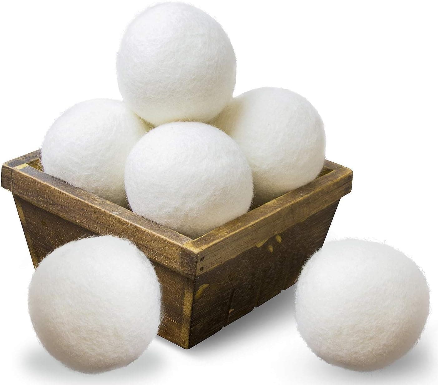 Bolas de lana para secadora, tamaño XL, paquete de 6, suavizante de tela natural 100% lana orgánica premium de Nueva Zelanda, libre de químicos y reduce las arrugas, más de 1000 cargas, seguro para bebés, ahorro de energía y tiempo, blanco 6 unidades