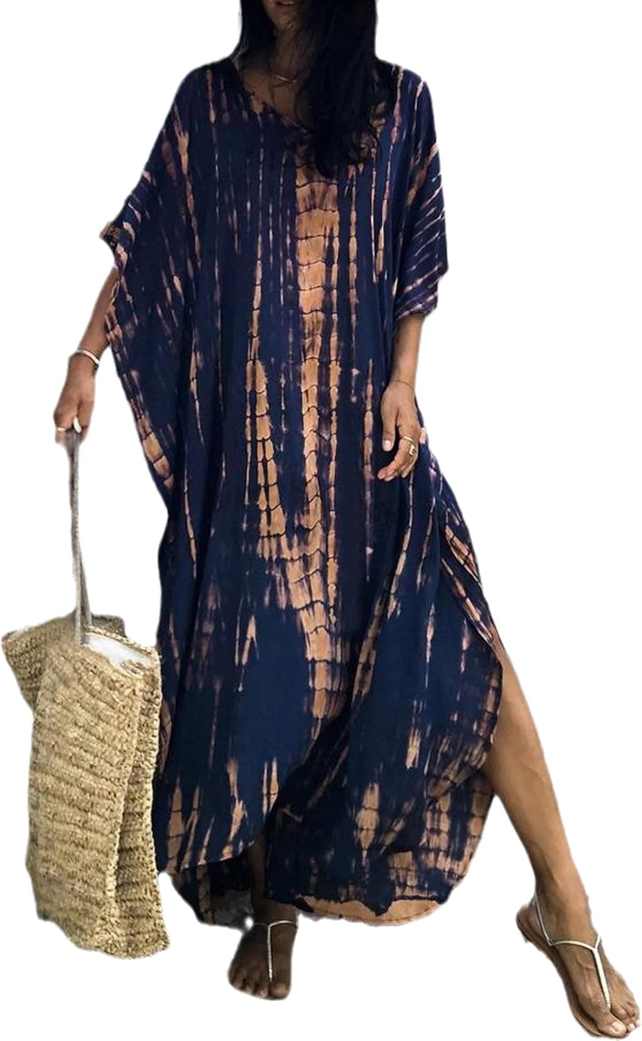 Vestidos Kaftan para mujer, talla grande, vestido de playa de verano con estampado y cobertura de natación