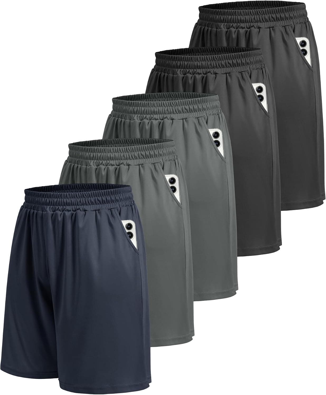 Paquete de 5 pantalones cortos para hombre Athletic Gym - Pantalones cortos de baloncesto de secado rápido negros para entrenamiento | Ropa deportiva para correr con bolsillos para ropa deportiva informal, pantalones cortos deportivos con cintura elástica, suaves, ligeros y transpirables