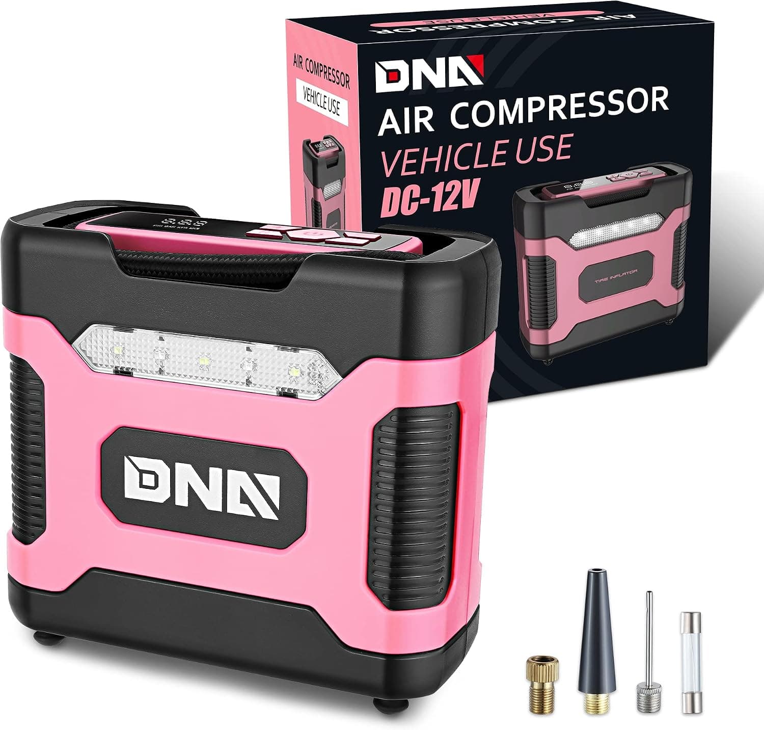‎DNA MOTORING TOOLS-00212 Rosa 12V DC Inflador de neumáticos digital Compresor de aire portátil con manómetro para automóviles, bicicletas, motocicletas, pelotas