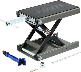 Elevador de motocicleta OMT, soporte de gato de tijera de 1100 lb para ATV Dirt Bike Cruiser | Caballete central para motocicletas con cubierta ancha; Mango en T para polipasto con manivela y casquillo de 3/8 de pulgada; elevación de 3,7 a 14,6 pulgadas; 5 orificios para cerradura; Cepillo de cadena