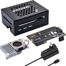 Carcasa metálica para Raspberry Pi 5, con enfriador activo oficial Pi 5, placa periférica PCIe SSD N04 M.2 NVMe y fuente de alimentación USB C de 27 W para Raspberry Pi 5 de 8 GB y 4 GB