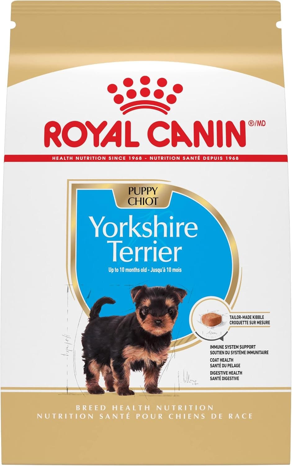 Alimento seco para perros ROYAL CANIN Yorkshire Terrier Puppy, bolsa de 2.5 lb | Antioxidantes y vitamina E para el sistema inmunológico, soporte para la piel y el pelaje, para cachorros de Yorkshire Terrier, croquetas pequeñas especializadas