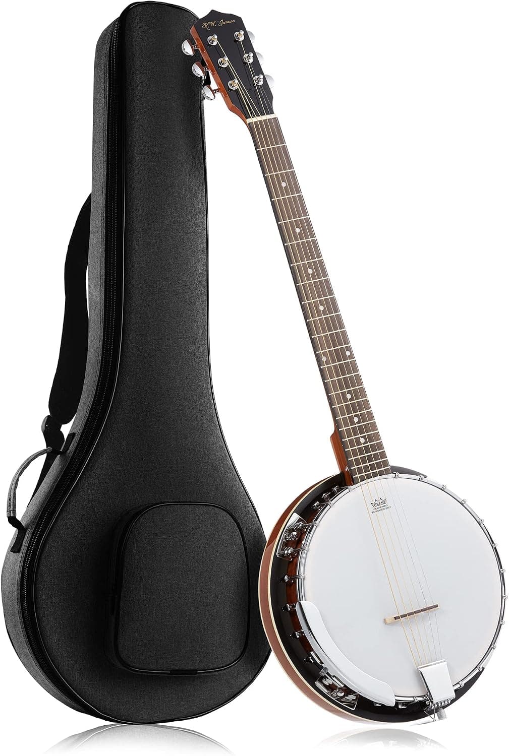 Jameson Guitars Guitarra Banjo de 6 cuerdas con resonador trasero cerrado y 24 soportes