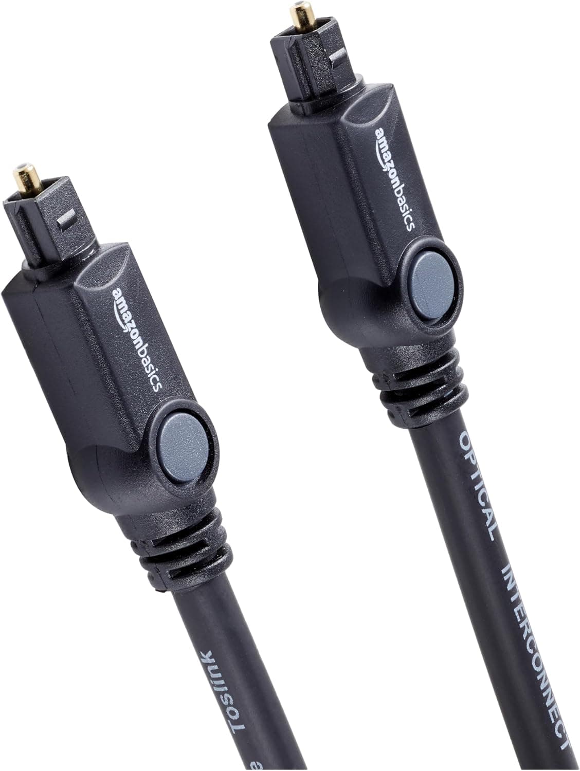 Amazon Basics Toslink Cable de fibra óptica de audio óptico digital, multicanal, para barra de sonido, sistema de audio, cine en casa, consola de juegos, reproductor de Blu-Ray, conectores chapados en oro, 6 pies, negro