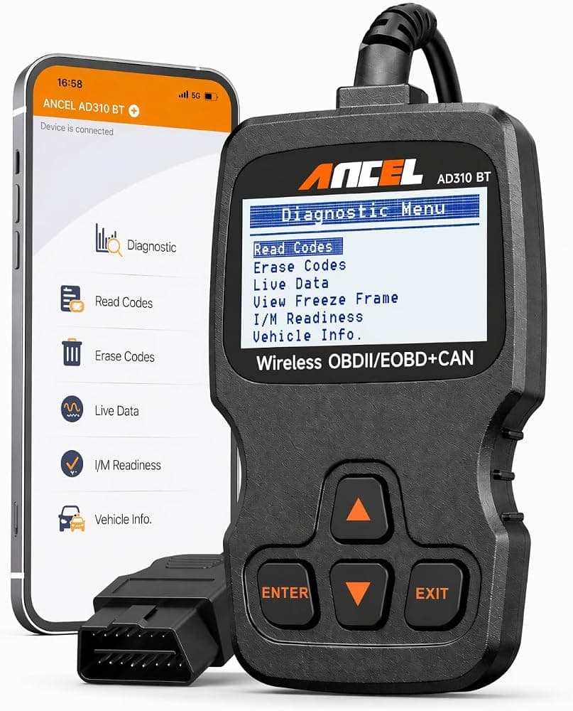 ANCEL AD310 BT OBD2 Escáner con Bluetooth, lector de códigos de automóvil AD310 actualizado con monitor de voltaje de batería, datos en vivo, preparación I/M, búsqueda de DTC, lector de códigos de motor para vehículos a partir de 1996