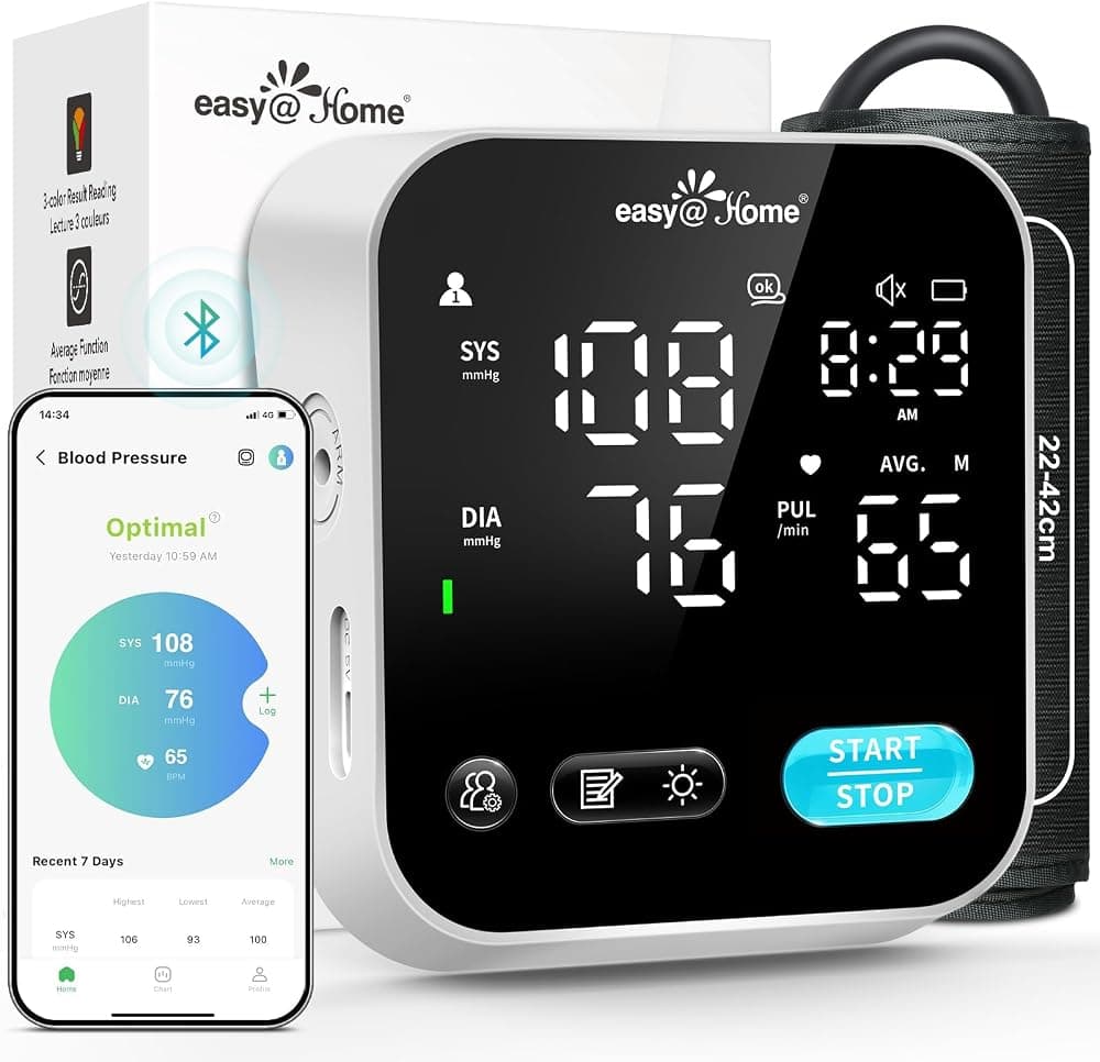 Monitor de presión arterial Bluetooth para uso doméstico - Máquina BP | Aplicación MyHeartPal gratuita, sincronización con Apple Health, pantalla LED y voz, compatible con dispositivos Apple y Android