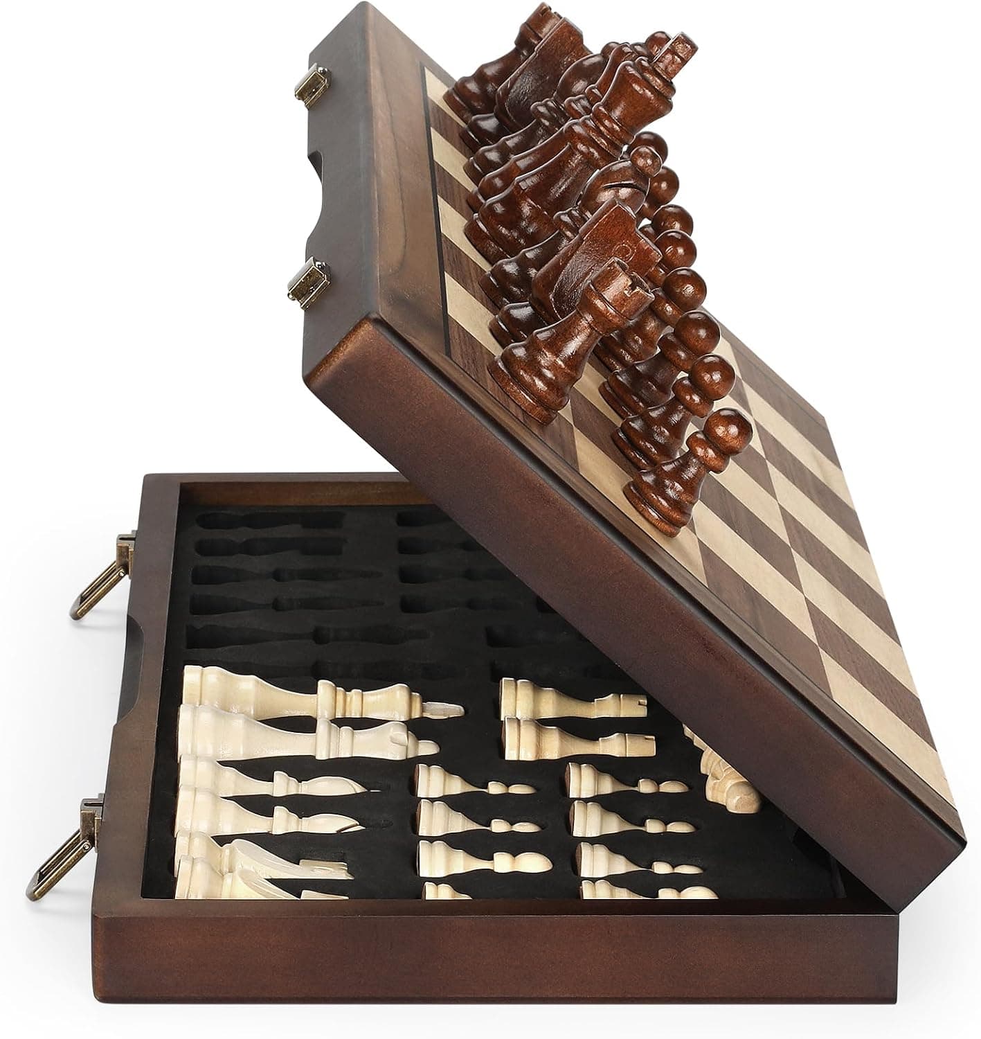 Juego de ajedrez magnético de madera para adultos y niños, tablero de ajedrez de 12 pulgadas con piezas hechas a mano, juego de ajedrez único de viaje portátil plegable para torneos principiantes profesionales
