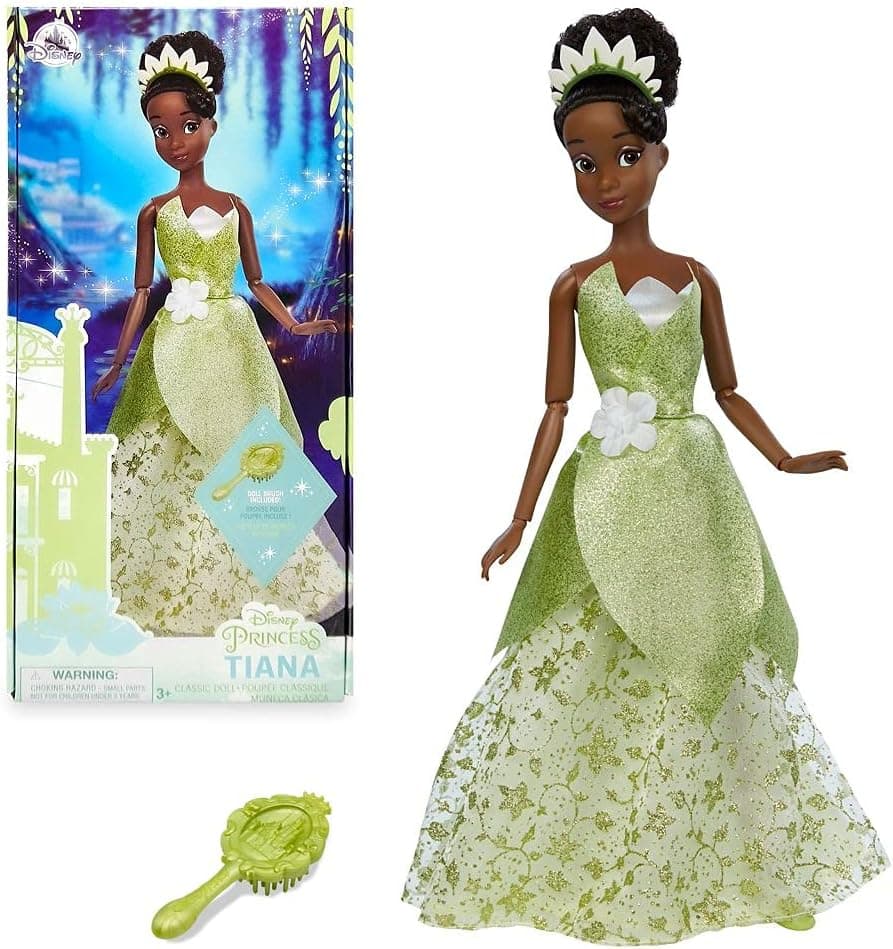 Muñeca clásica princesa oficial de Disney Store (Tiana de La princesa y el sapo), 11 pulgadas, incluye cepillo con detalles moldeados, juguete articulado con traje clásico - Disney Princess Toys
