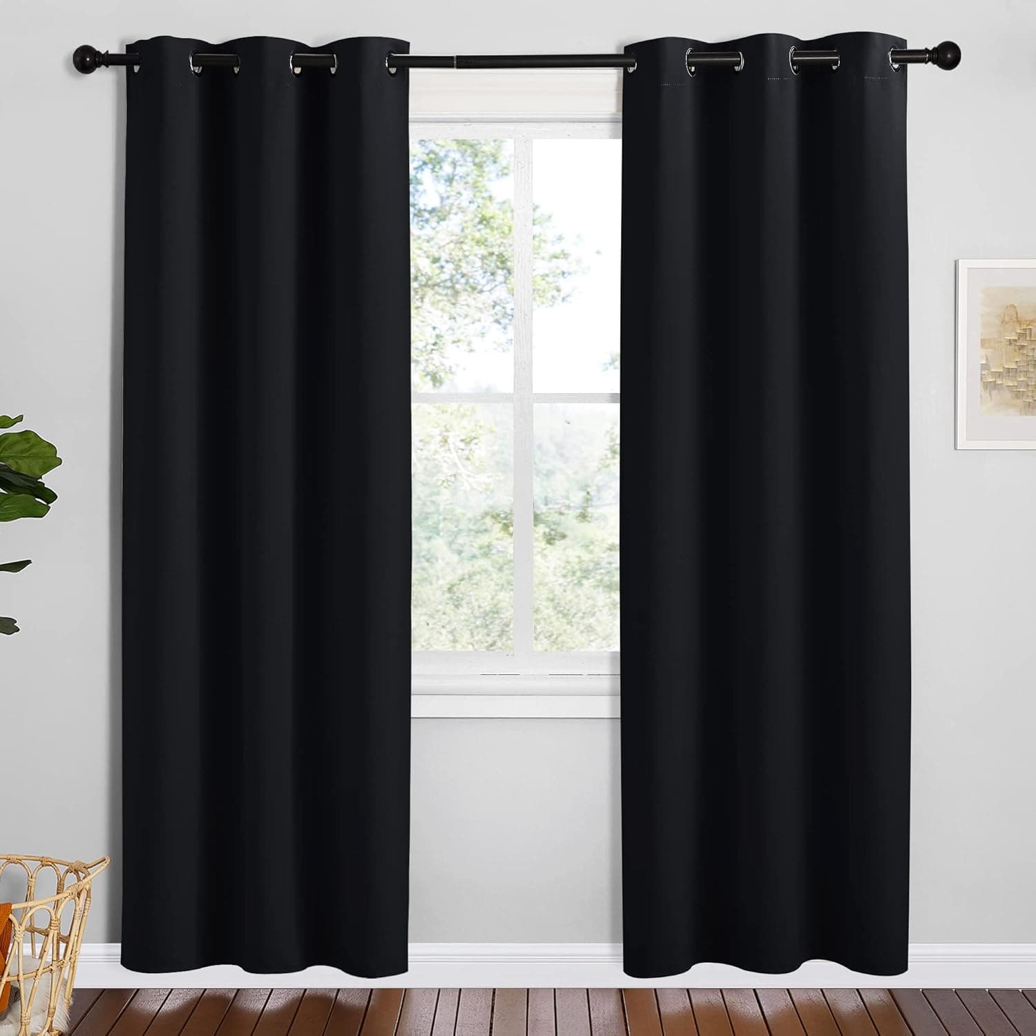 NICETOWN Cortinas térmicas opacas para baño, 2 paneles, 42 x 78 pulgadas, negro | Paneles de cortinas opacas con ojales, aislamiento térmico sólido, reducción de ruido, bloqueo de luz, decoración de oscurecimiento de habitación para ventana