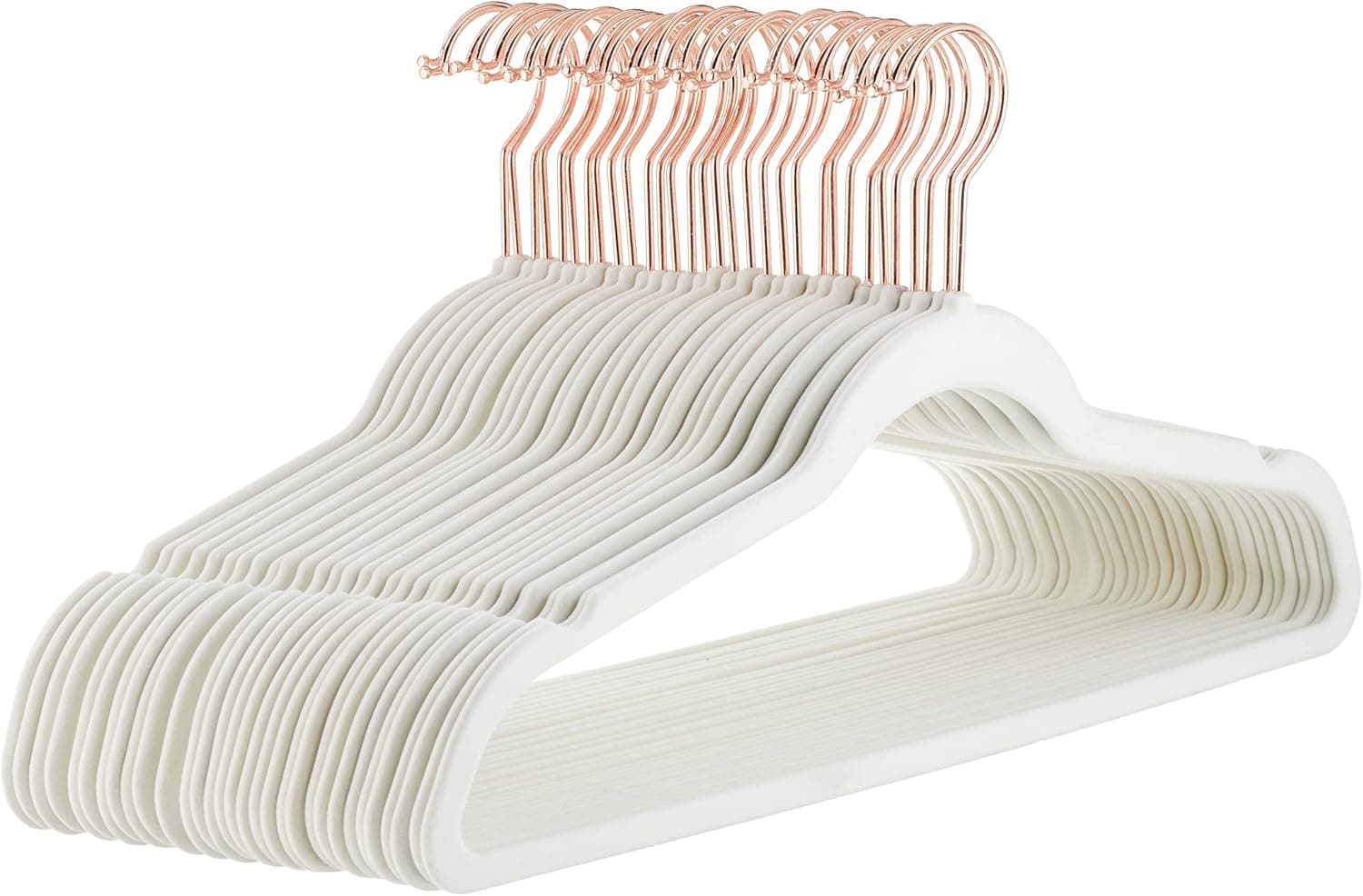 Amazon Basics Perchas delgadas de terciopelo antideslizantes para ahorrar espacio, organizador de armario, marfil/oro rosa, paquete de 30