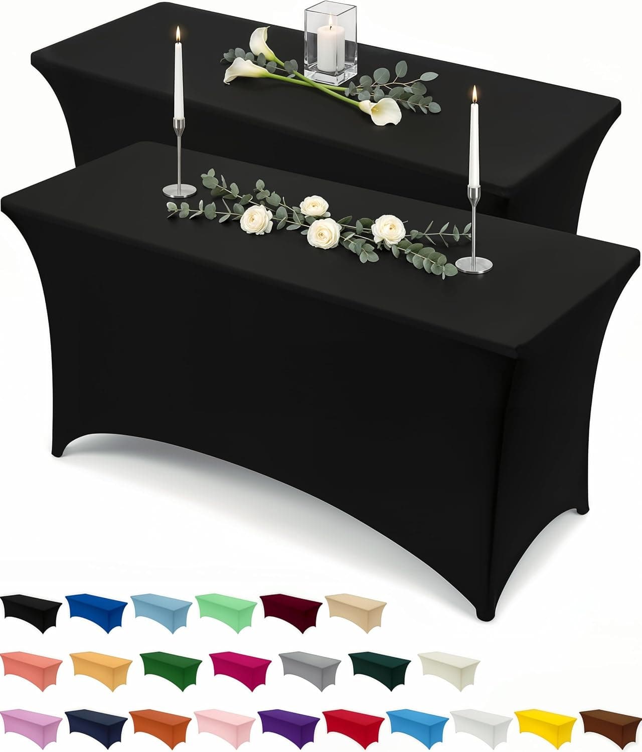 Utopia Kitchen Mantel de licra, paquete de 2 [4 pies, 48 pulgadas de largo x 30 pulgadas de ancho x 30 pulgadas de alto, negro] | Cubierta rectangular elástica para mesa de patio, ajustada, ajustada, lavable y resistente a las arrugas, para eventos, bodas, banquetes y fiestas