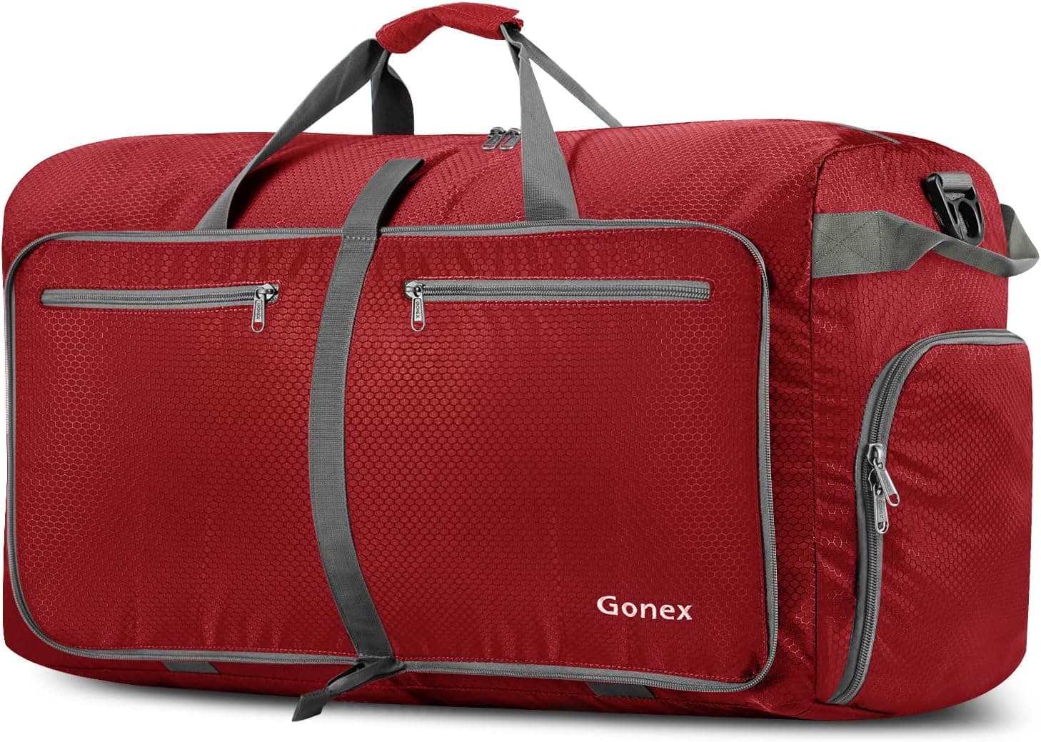 Bolsa de viaje plegable Gonex, ligera con compartimento para zapatos | Nailon 210D, repelente al agua, pliegues compactos, múltiples bolsillos, funda para equipaje, uso en viajes y fines de semana, 100 L, rojo