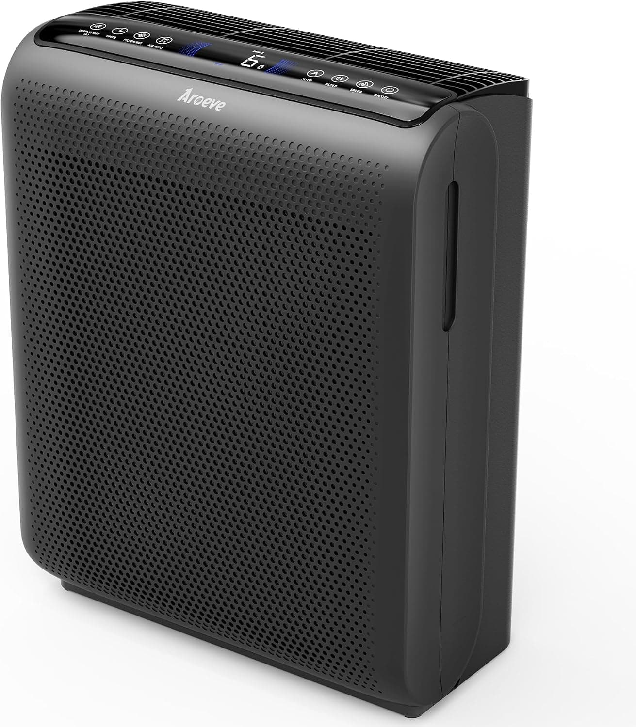 AROEVE Purificadores de aire para dormitorio, hogar, habitación grande de hasta 1504 pies², filtro de 5 capas para alergias al polen de humo, olor a caspa de mascotas, monitor de calidad del aire, modo de suspensión, temporizador para oficina, dormitorio, cocina, MK07 negro