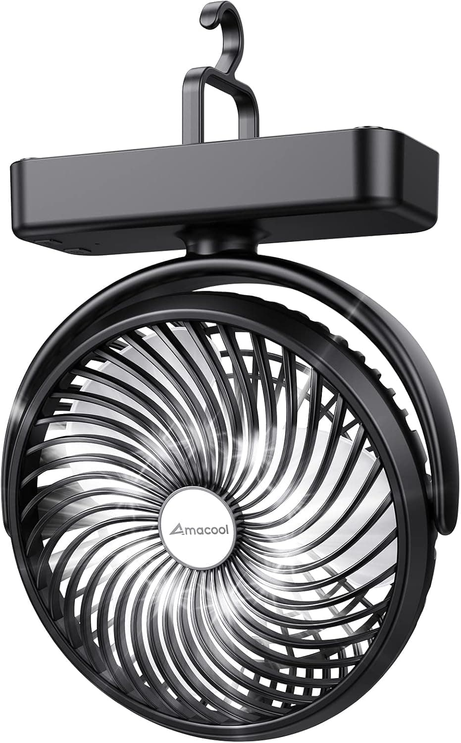 AMACOOL Ventilador de camping con batería de 10000 mAh con luz LED de 7 pulgadas | Ventilador USB con gancho para colgar para tienda de campaña, coche, RV, huracán, corte de emergencia, equipo esencial para acampar