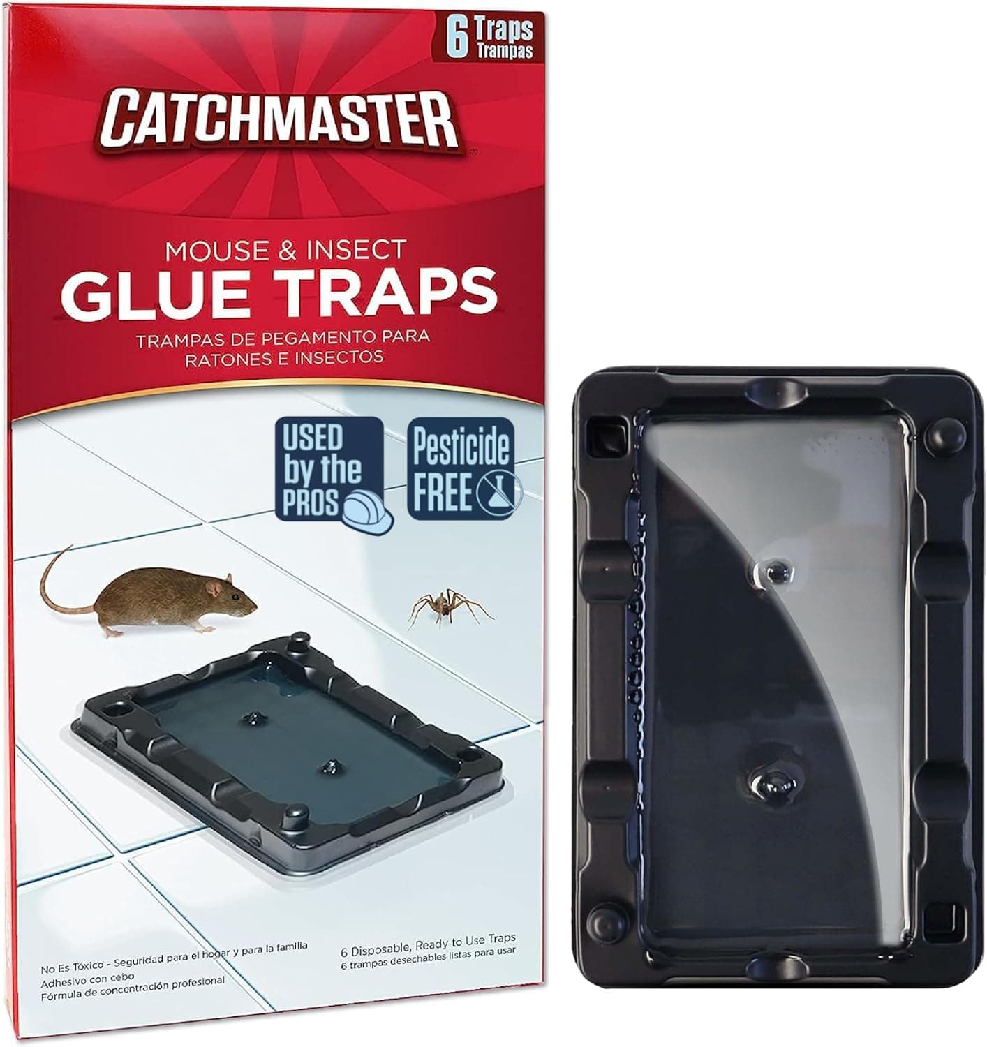 Catchmaster-6 Trampas de pegamento para ratones e insectos, trampas adhesivas para ratones de alta resistencia sin pesticidas para interiores para el hogar, utilizadas por los profesionales, atrapa insectos y roedores adhesivos, control de plagas para casa y garaje