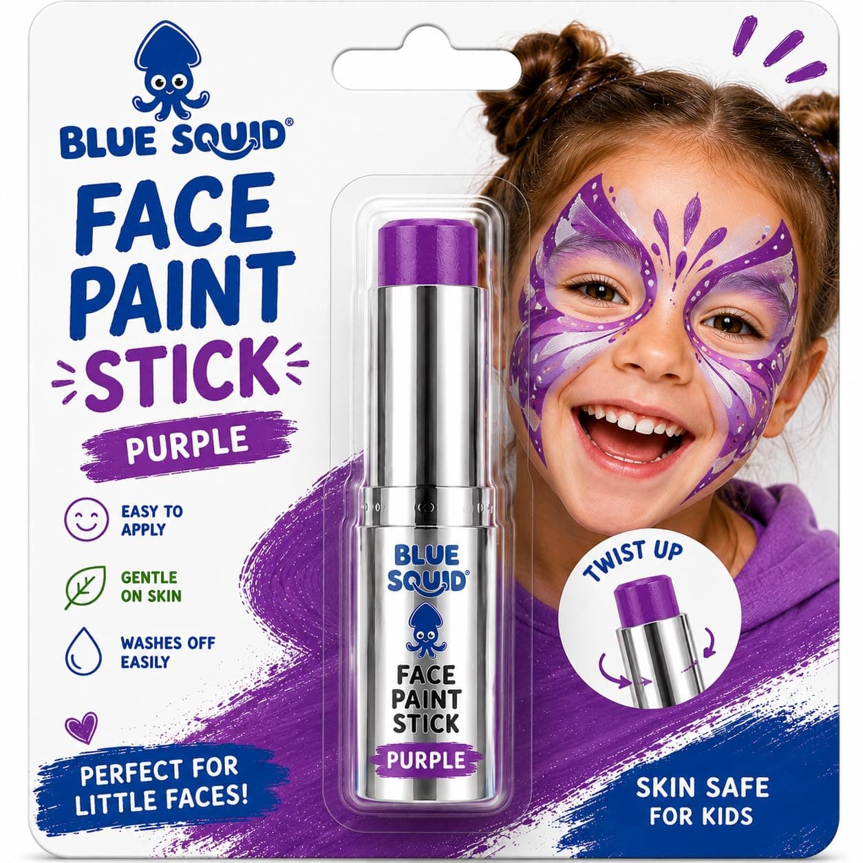 Barra de pintura facial morada de calamar azul, pintura corporal a base de agua para adultos y niños, barra de maquillaje vegana, hipoalergénica, no tóxica, para cosplay y SFX (púrpura)