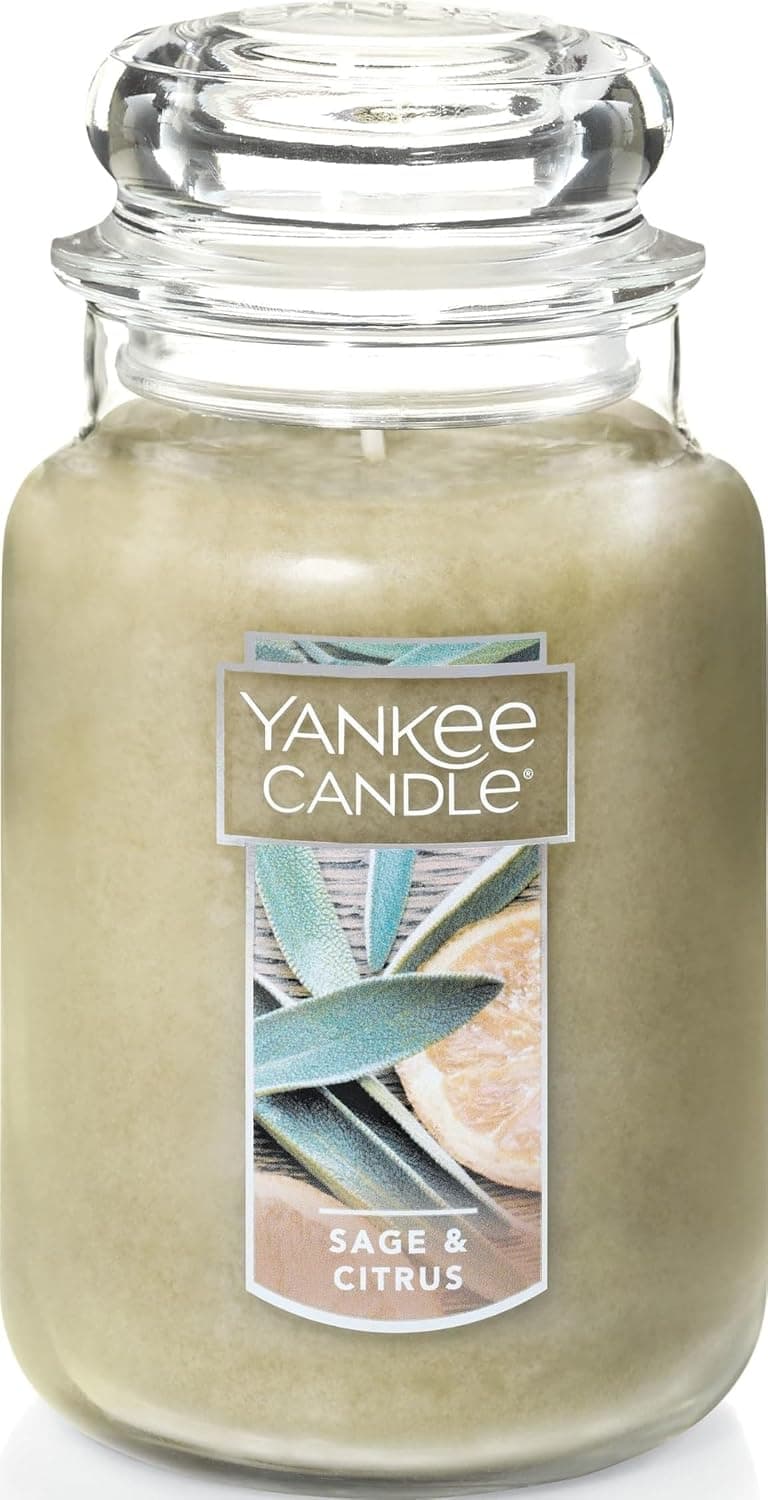 Yankee Candle Vela clásica con aroma a salvia y cítricos, tarro grande de 22 oz, vela de una sola mecha, más de 110 horas de combustión, ideal para decoración del hogar y regalos
