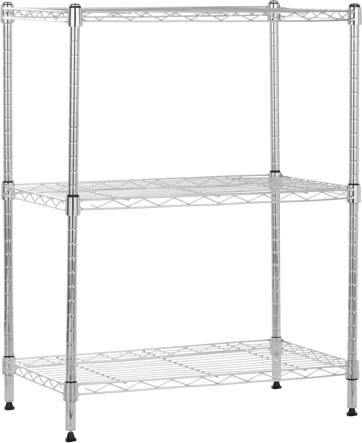 Estantería de acero resistente ajustable de 3 estantes Amazon Basics con acabado cromado, ensamblaje sin herramientas, 250 lbs por estante, 23.2" L x 13.4" A x 30" H