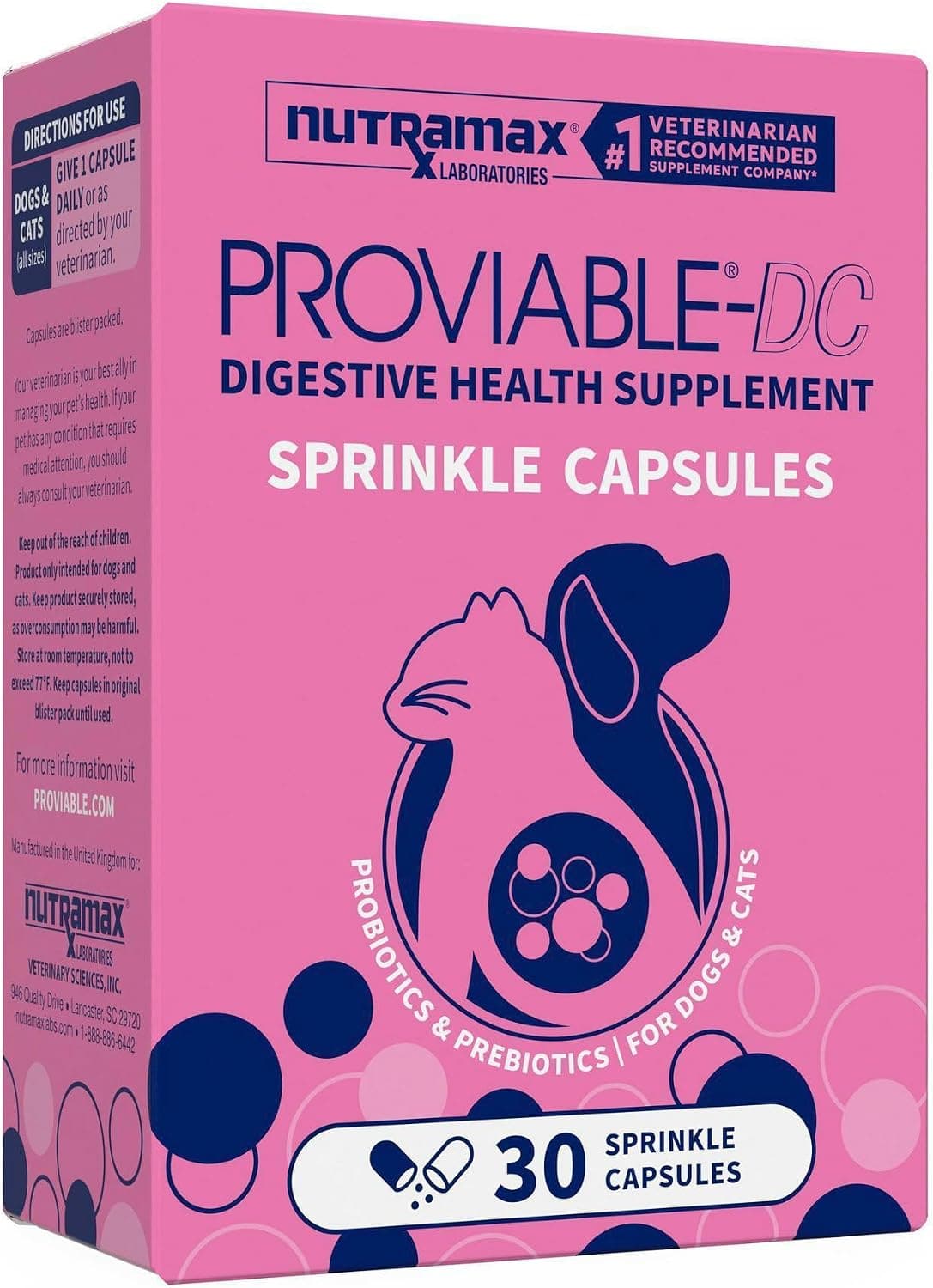 Probióticos Nutramax Proviable para perros y gatos, cápsulas espolvoreadas, 30 unidades