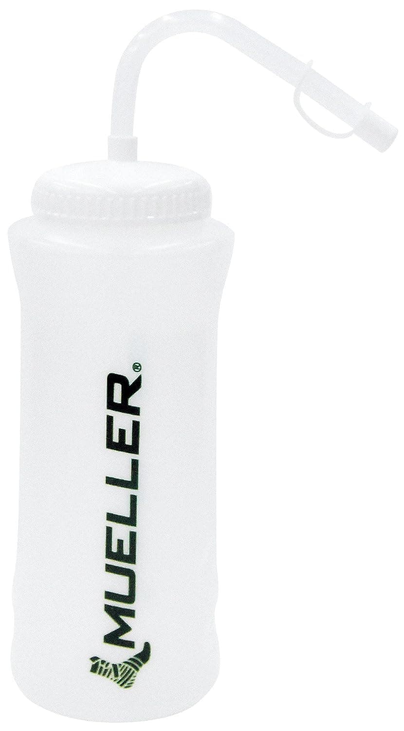 Botella Mueller de un cuarto con pajita, color natural con letras negras