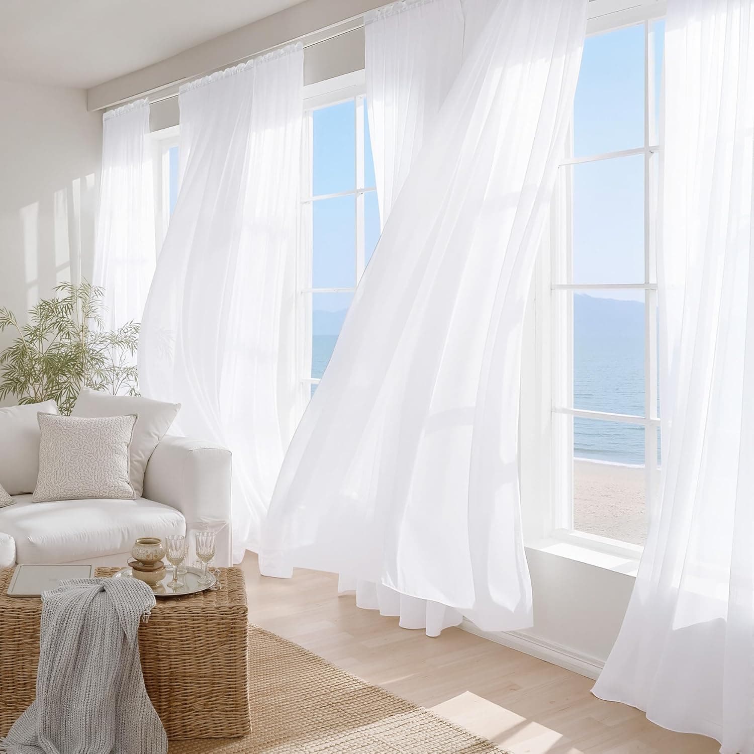 NICETOWN Cortinas transparentes blancas de 96 pulgadas de largo para sala de estar, cortinas ligeras con bolsillo para barra, tratamientos de ventana de gasa transparente y transpirable para dormitorio, 42 x 96, 2 paneles