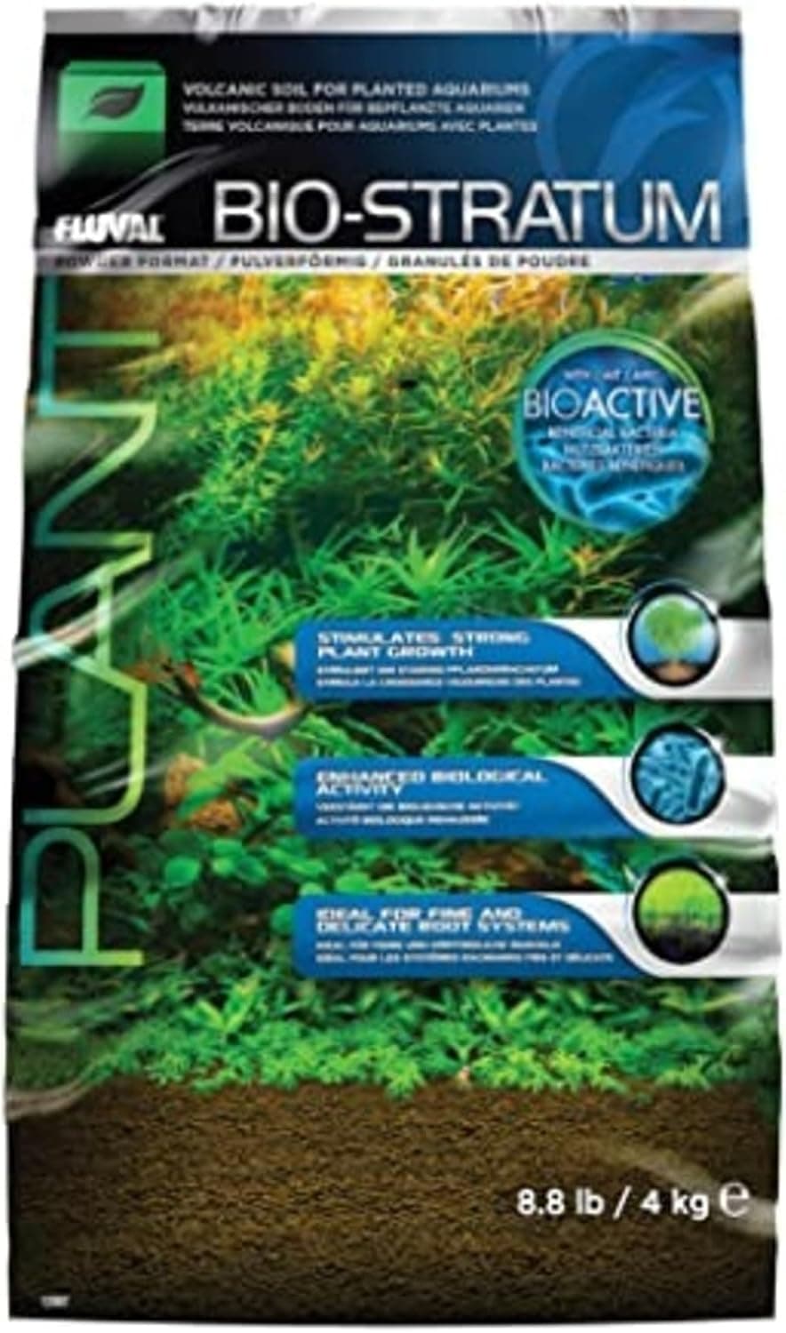 Fluval 12697 Bio estrato de suelo volcánico para tanques plantados, 8.8 lbs. | Sustrato natural rico en minerales para acuarios para el desarrollo, crecimiento y color saludables de las plantas