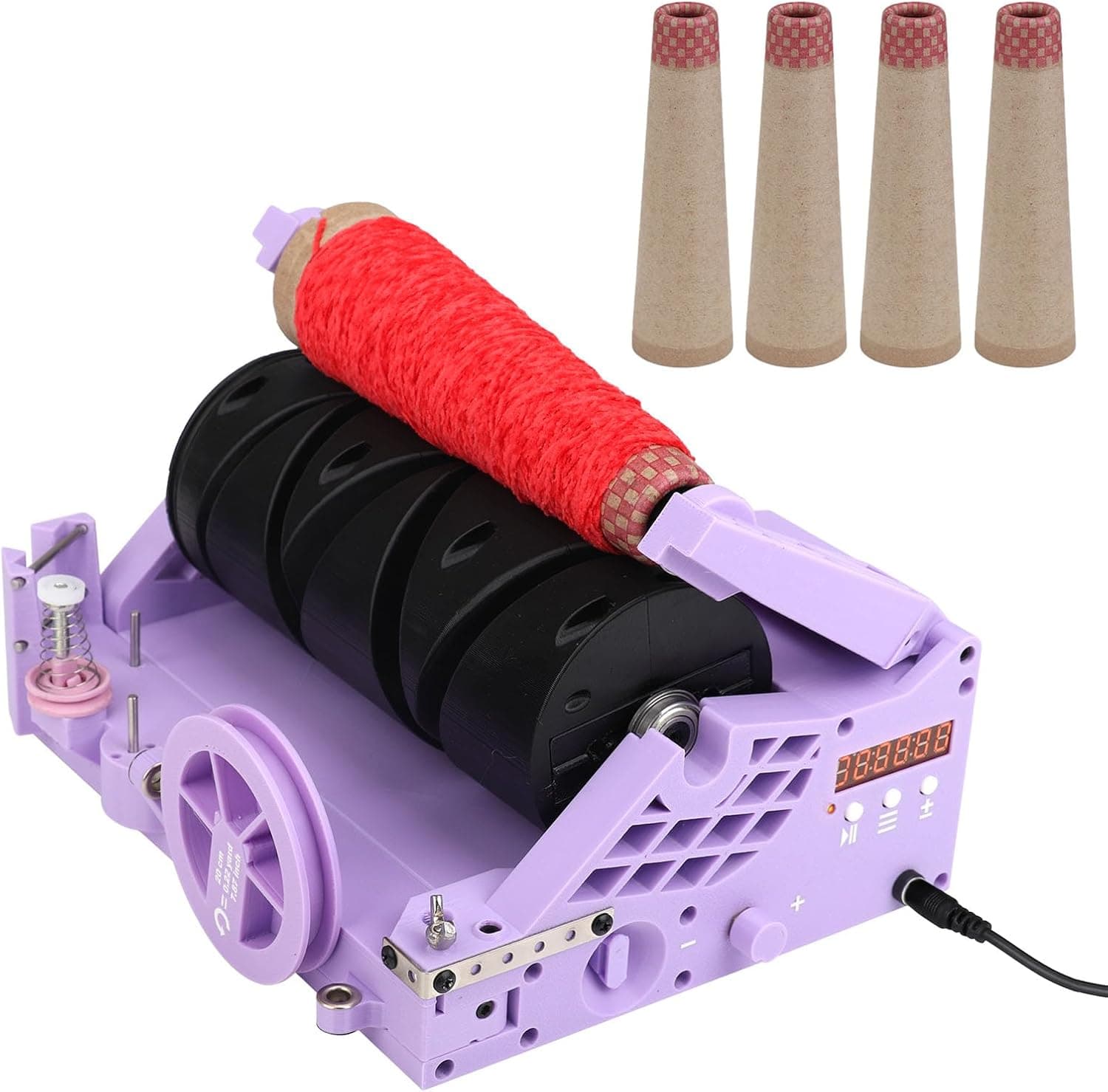 Bobinadora de hilo eléctrica para tubo de bobinado de lana, máquina bobinadora automática de cono con calculadora de longitud y bobinadora automática de hilo de cono de pausa para manualidades de hilo de ganchillo y tejido