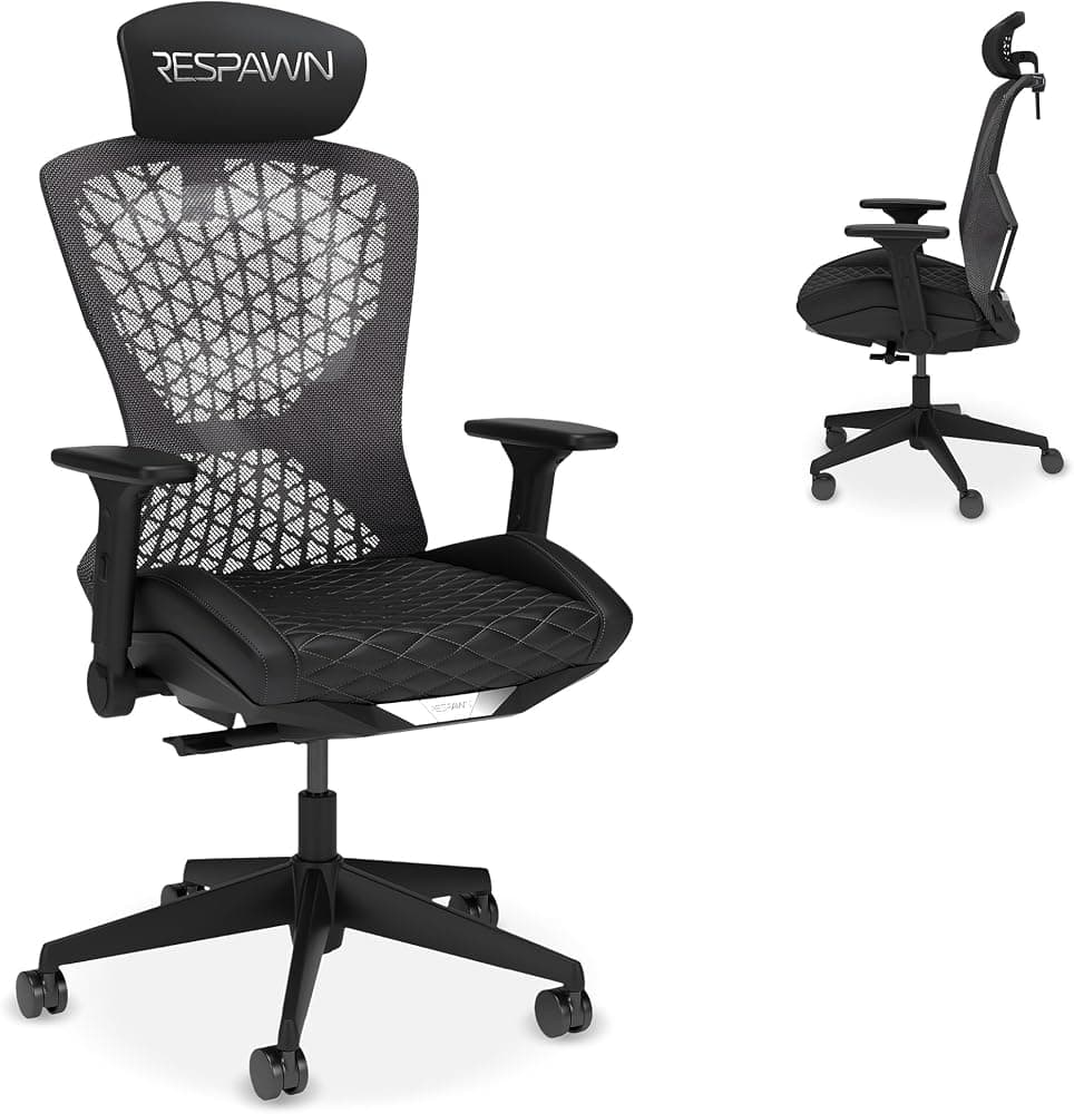 RESPAWN SPIRE Ergonomic Office Chair with Lumbar Support, Mesh, Flip Arms | Cooling gel seat, flip-back arms, headrest, and breathable mesh keep you comfortable for work, gaming and long desk sessions.
