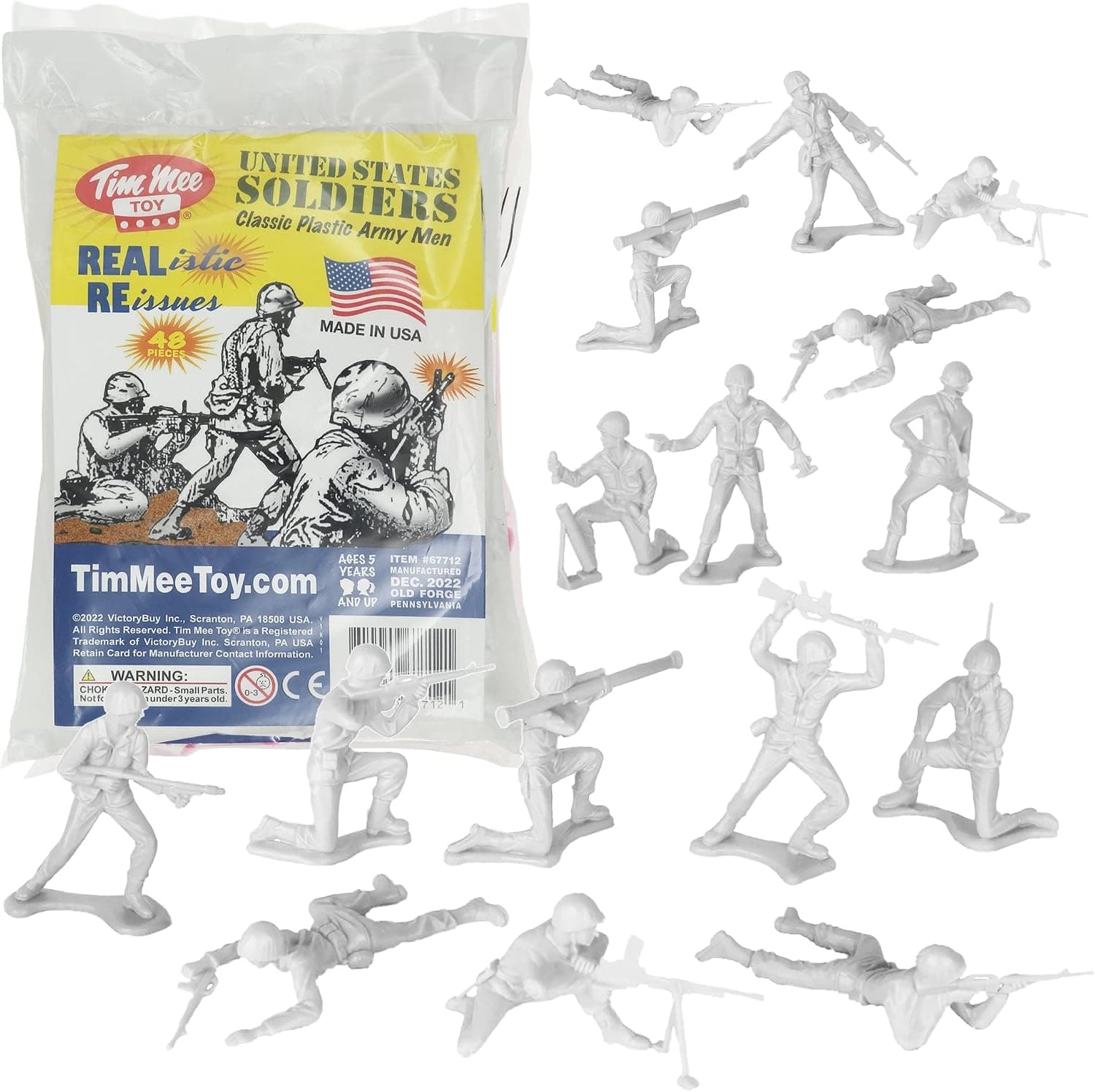 TimMee Plastic Army Men - Figuras de soldados de juguete blancas de 48 piezas - Fabricado en EE. UU.