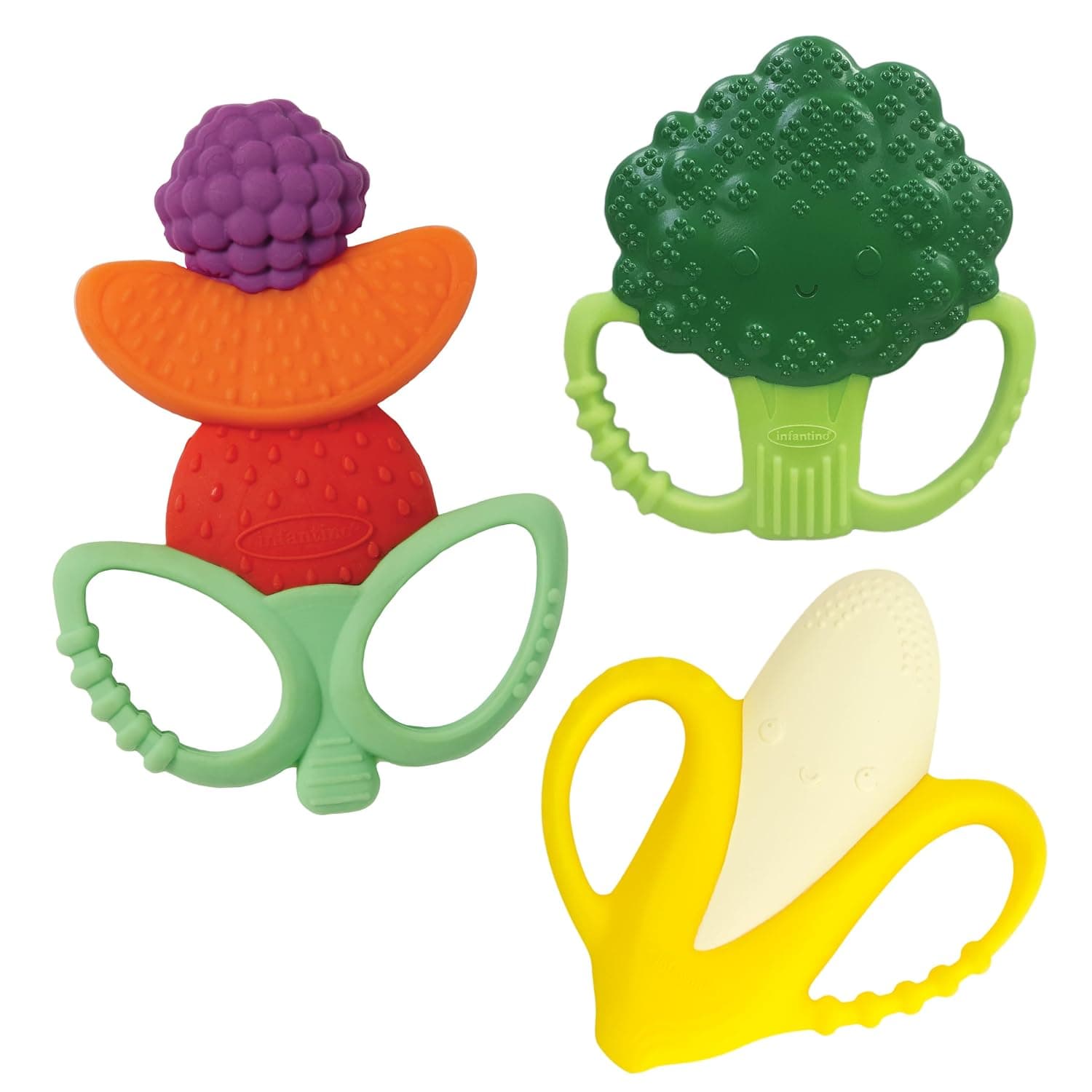 Infantino Lil' Nibbles Textured Silicone Teether Banana, Broccoli, Fruit Kabob