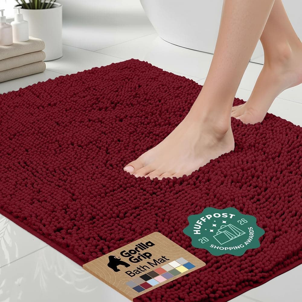 Alfombra de baño GORILLA GRIP para baño, chenilla absorbente, borgoña 24x17