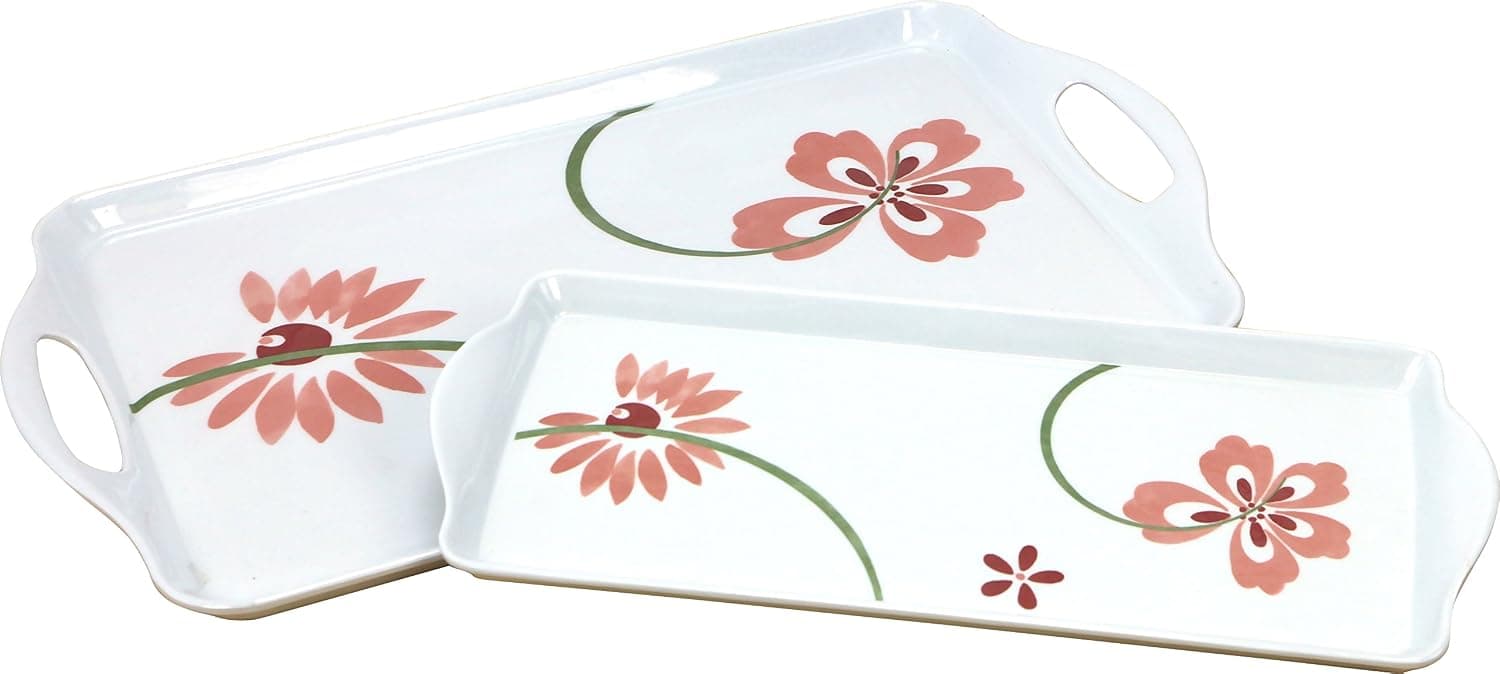Corelle Coordinates Juego de bandejas para servir rectangulares y Tidbit, blanco, rosa bonito