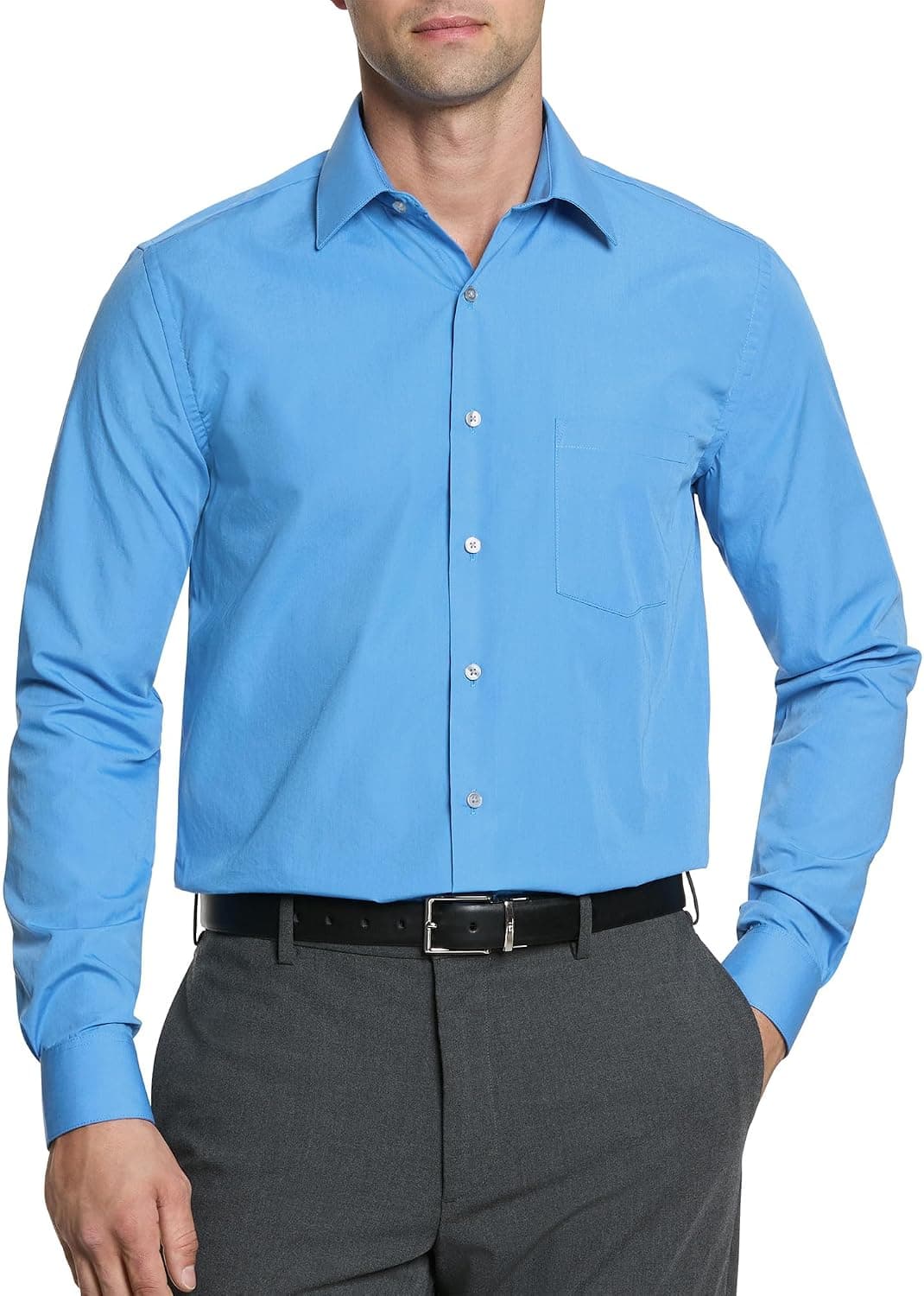Van Heusen Camisa de vestir para hombre de corte regular de popelina lisa